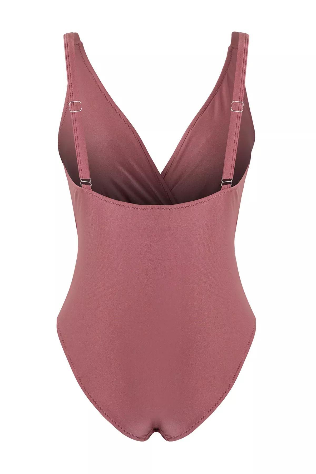 Pink V-Neck Floral Applique Swimsuit, C101_7441, large image number 6