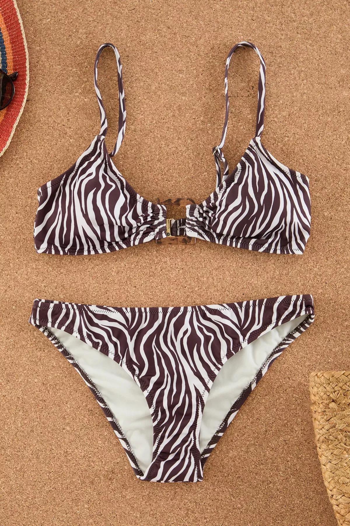 Black Patterned Bralette Bikini Set, , large image number 0