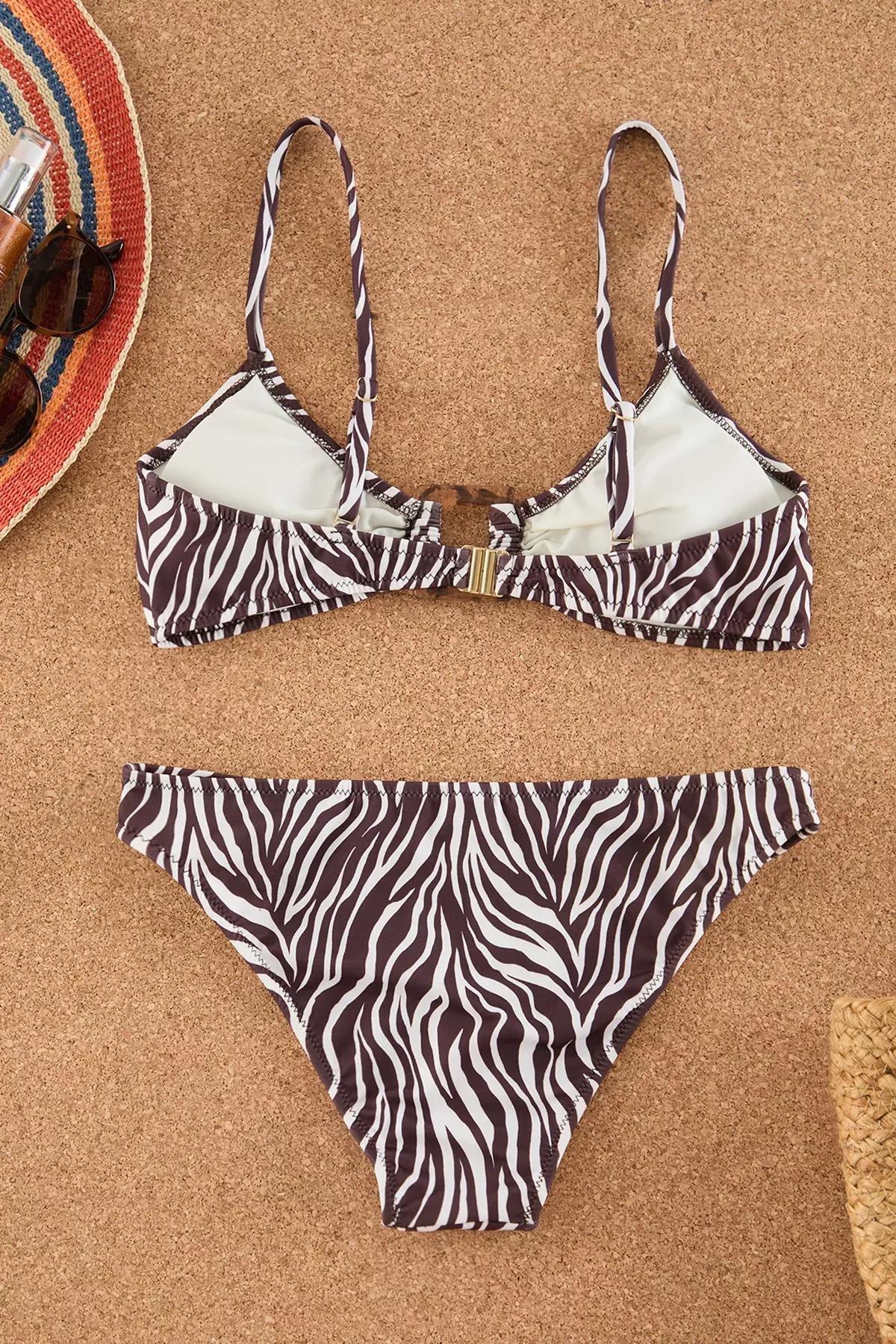 Black Patterned Bralette Bikini Set, , large image number 1