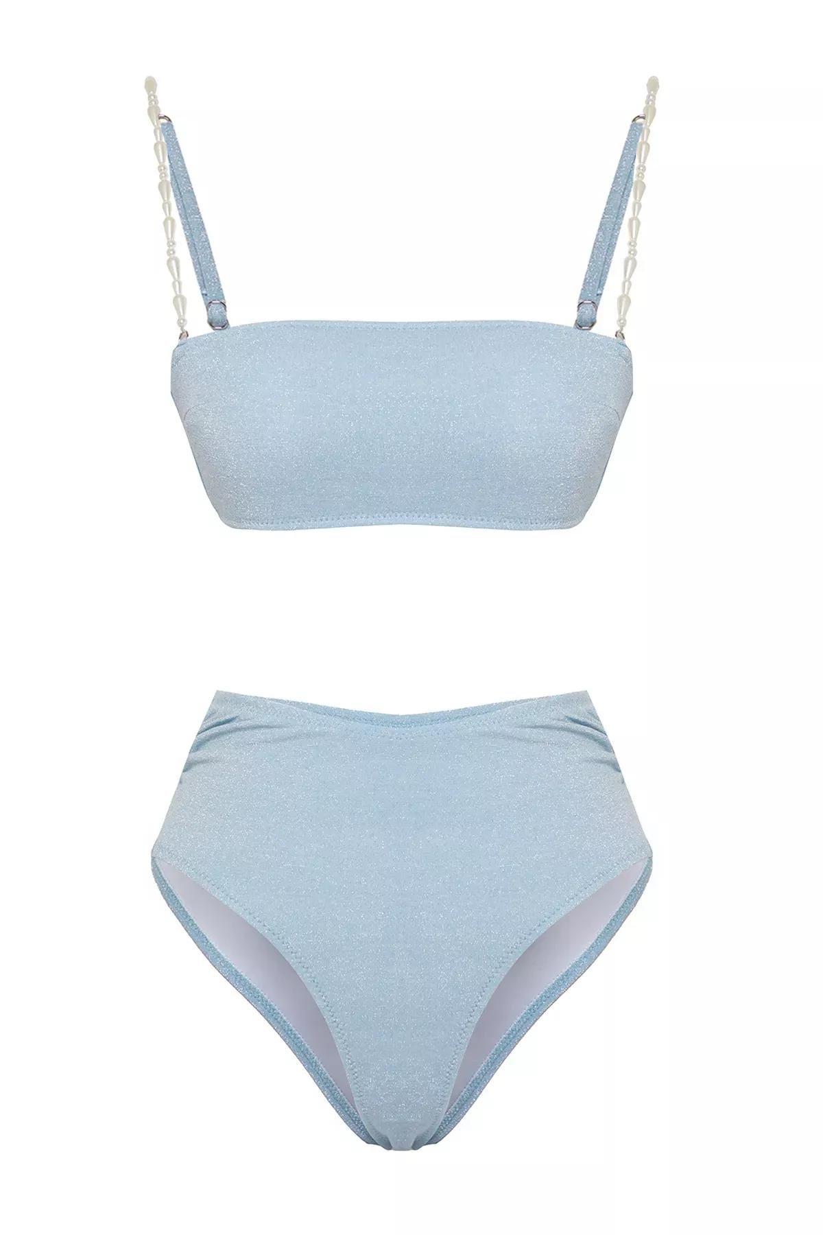 Blue Strapless Glittery Bikini Set, , large image number 4