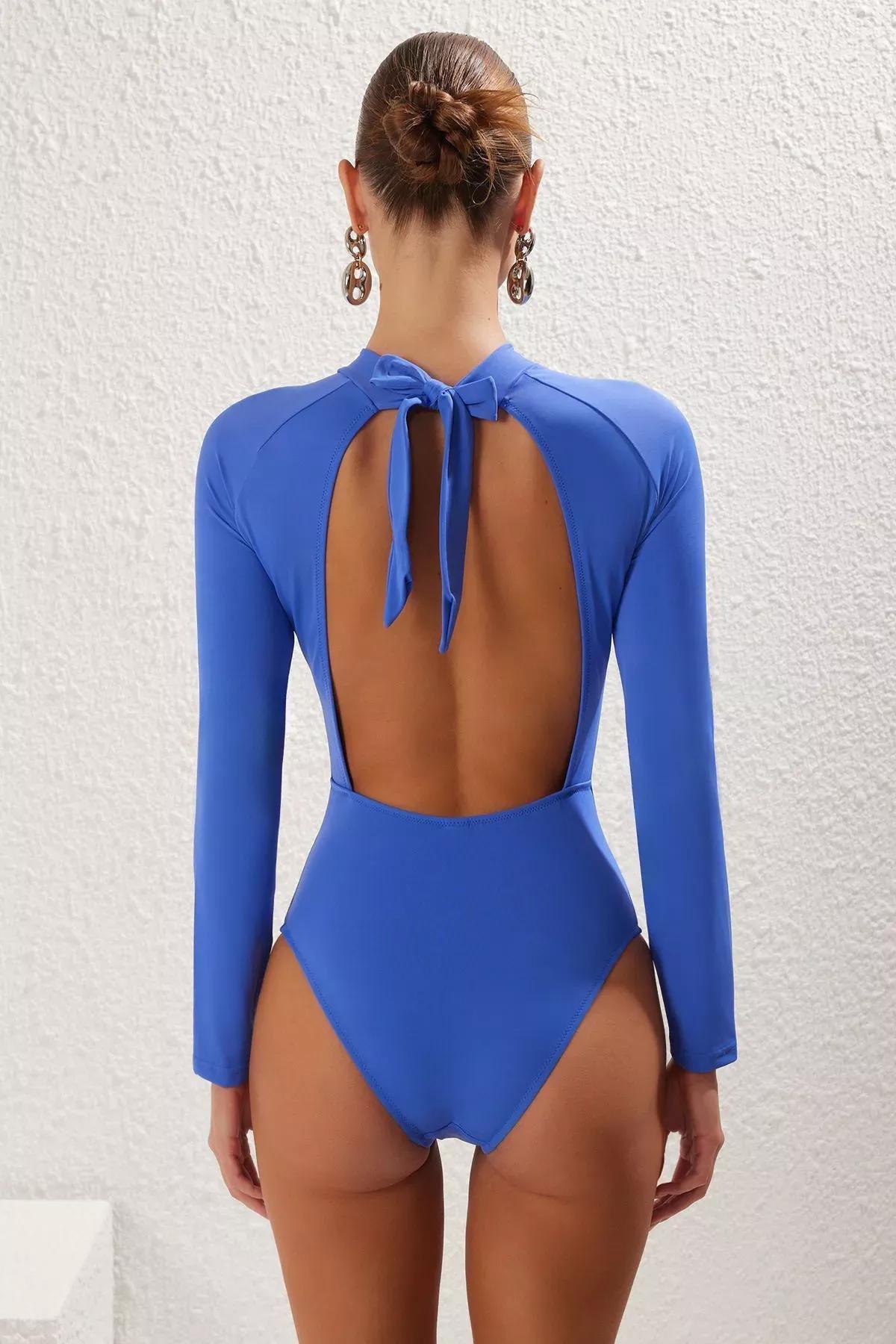 Blue Surfer Back Low-Cut Swimsuit, C101_6790, large image number 5