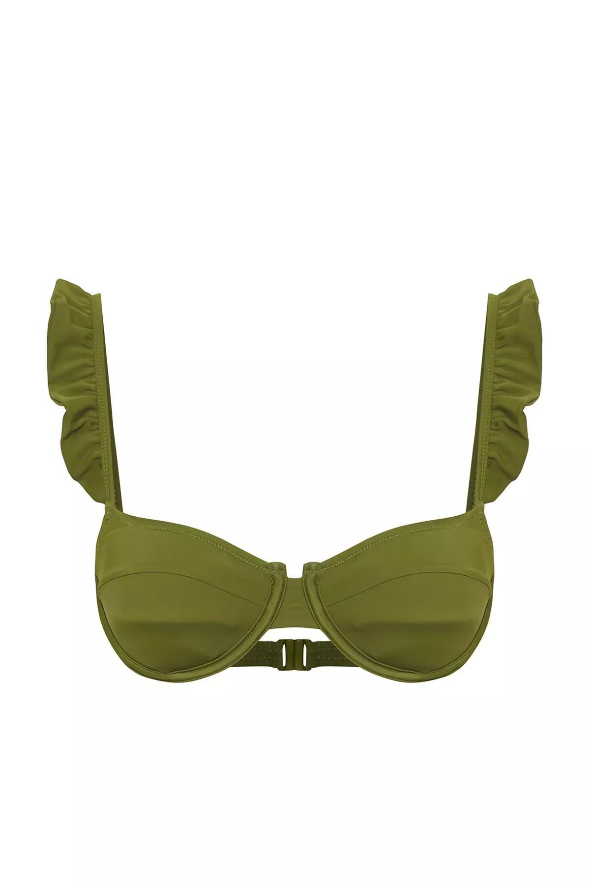 Green Balconette Ruffle Bikini Top, , large image number 4