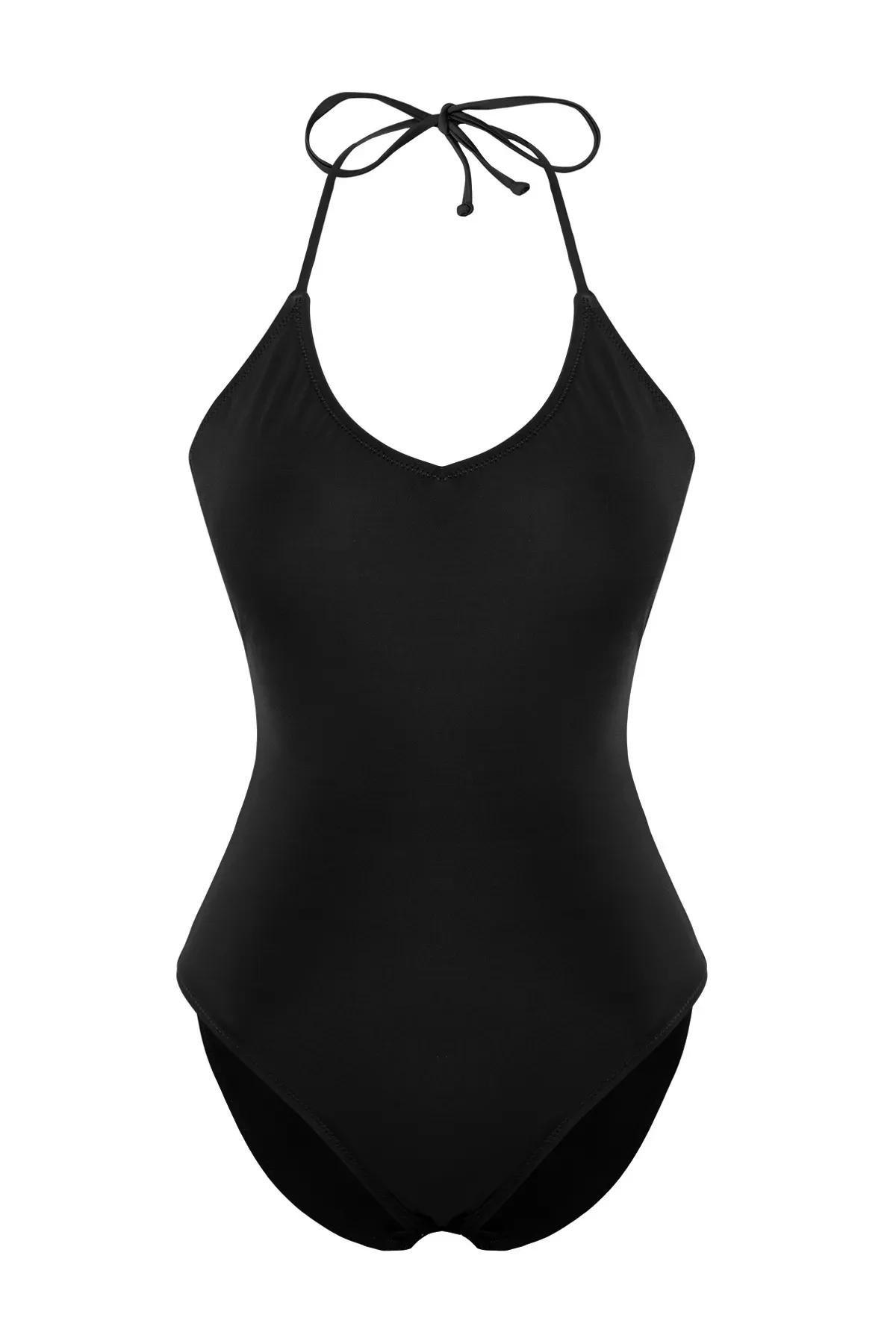 Black V-Neck Swimsuit, , large image number 0