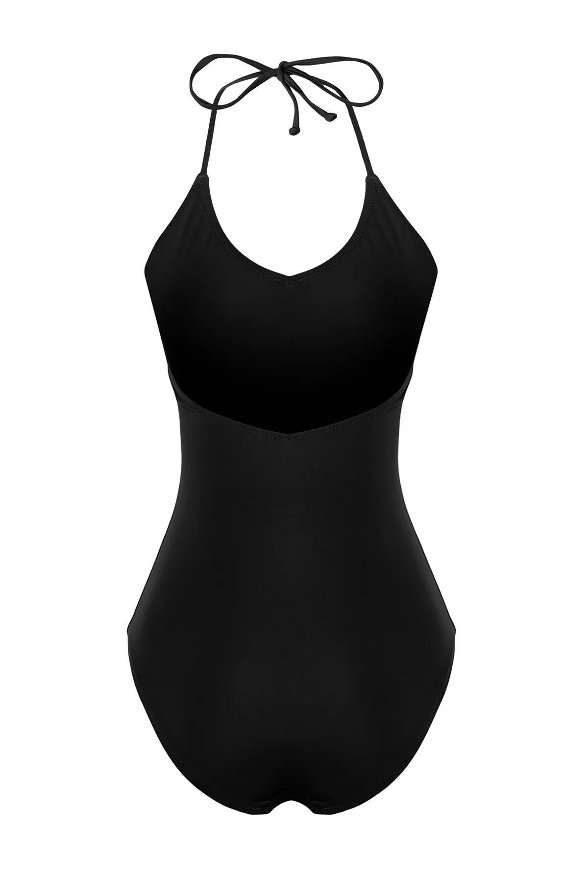 بدلة سباحة بفتحة رقبة V، أسود, , large image number 2