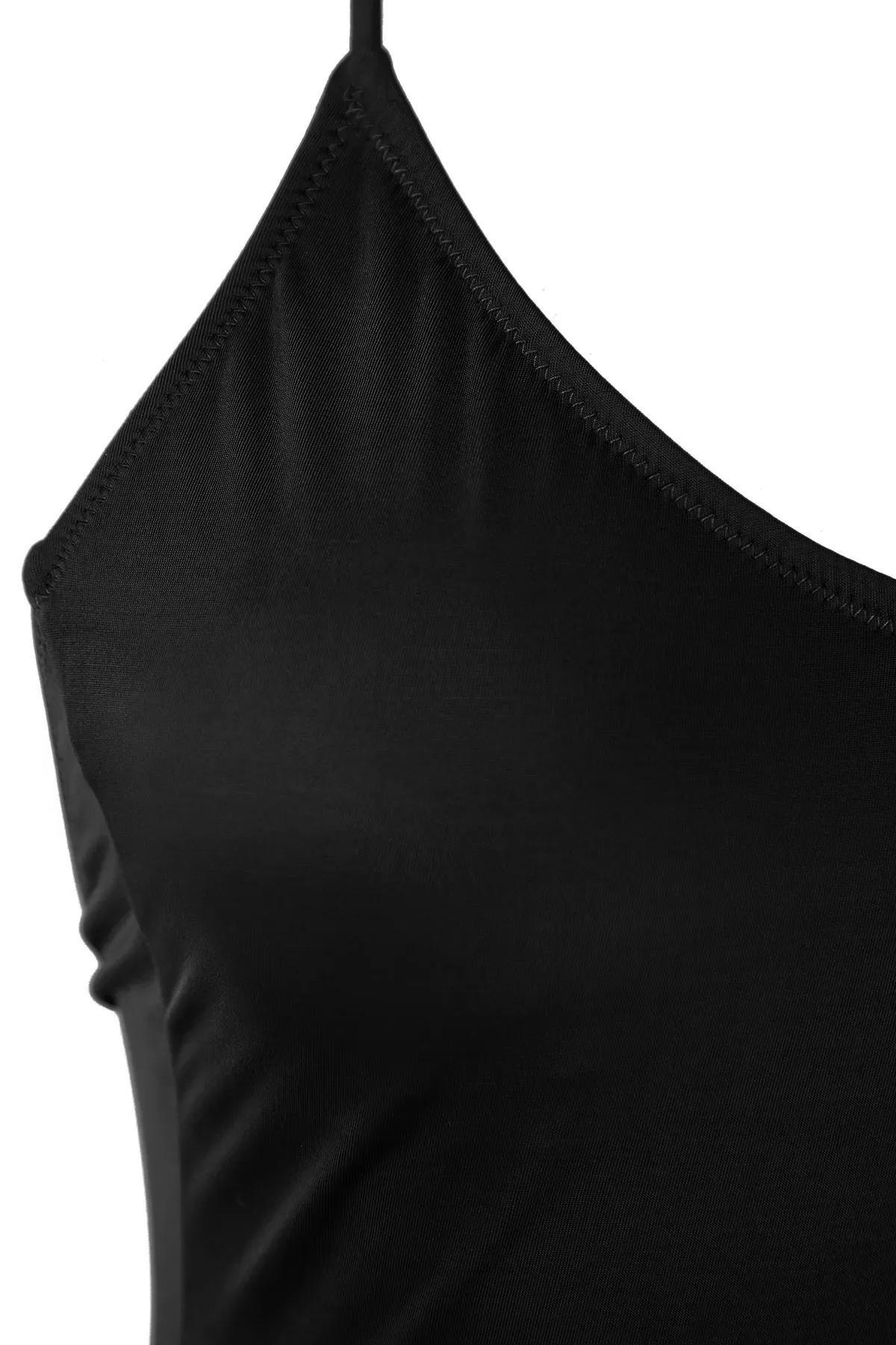 بدلة سباحة بفتحة رقبة V، أسود, , large image number 4