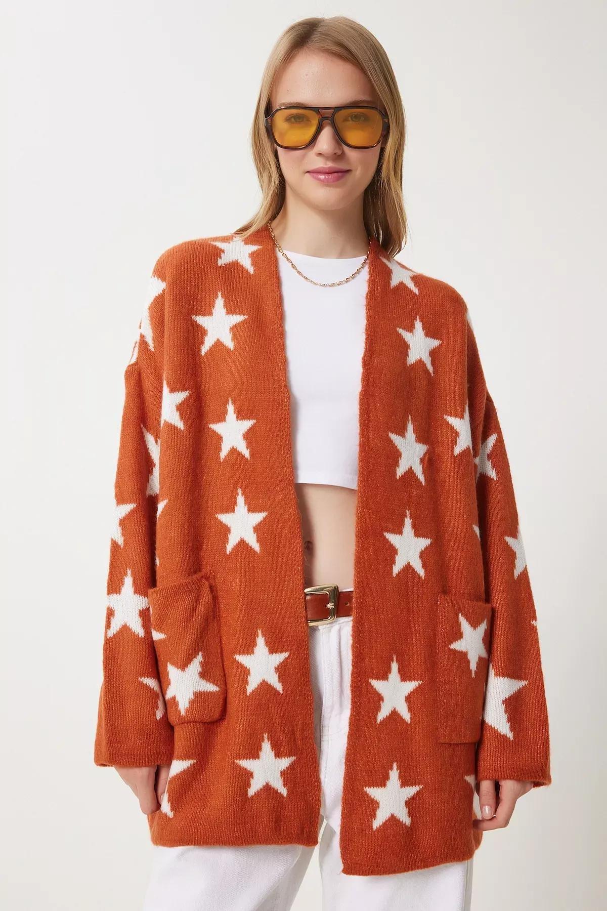 Brown Wide Knitted Cardigan, , large image number 0