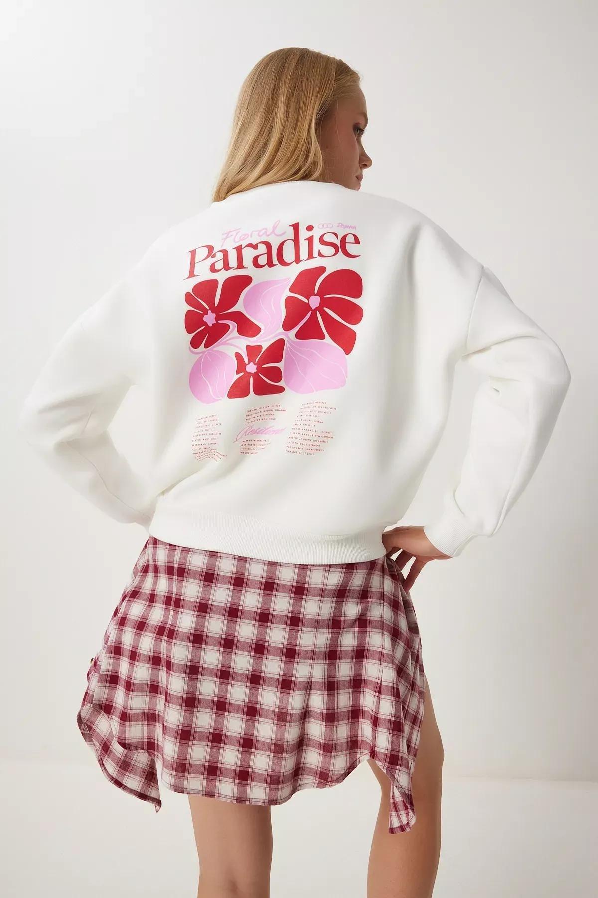 Beige Printed Raised Knitted Sweatshirt, , large image number 0