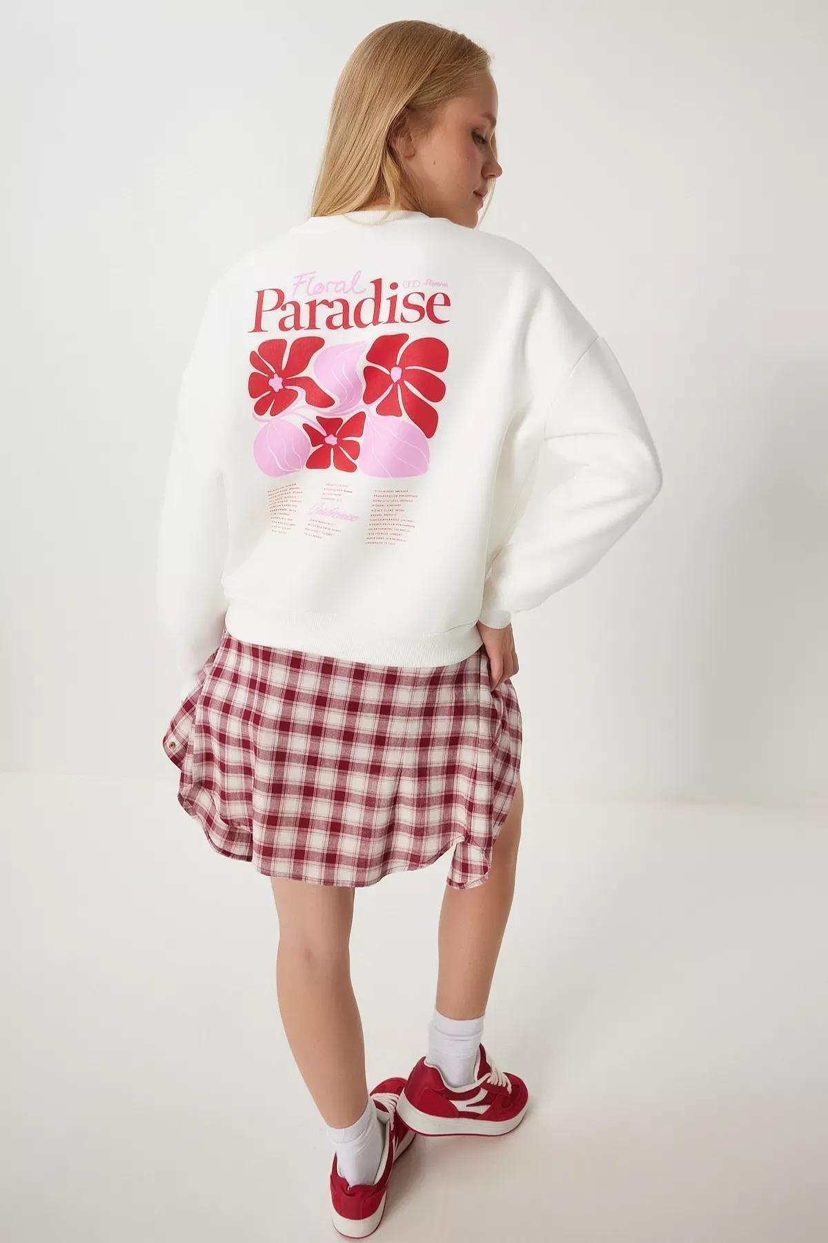 Beige Printed Raised Knitted Sweatshirt, , large image number 1