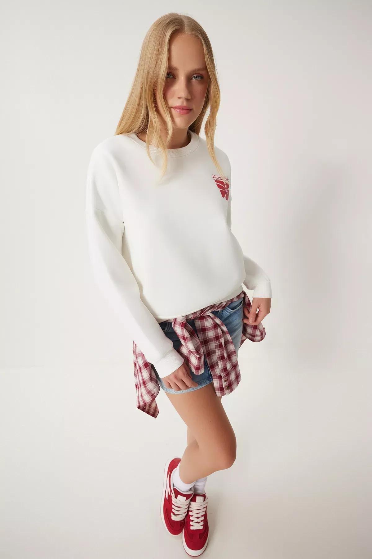 Beige Printed Raised Knitted Sweatshirt, , large image number 2
