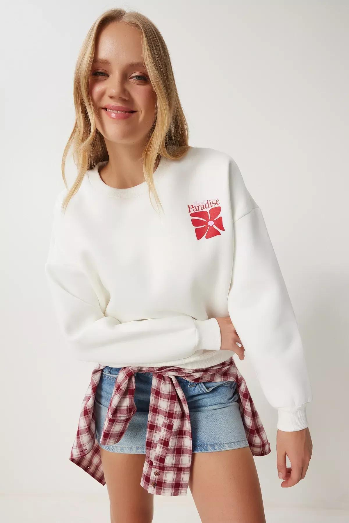 Beige Printed Raised Knitted Sweatshirt, , large image number 3