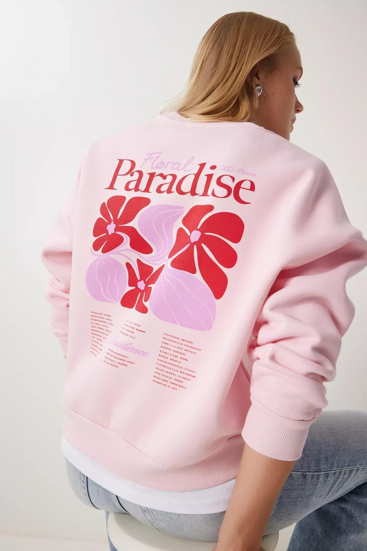 Pink Printed Raised Knitted Sweatshirt, , large image number 0