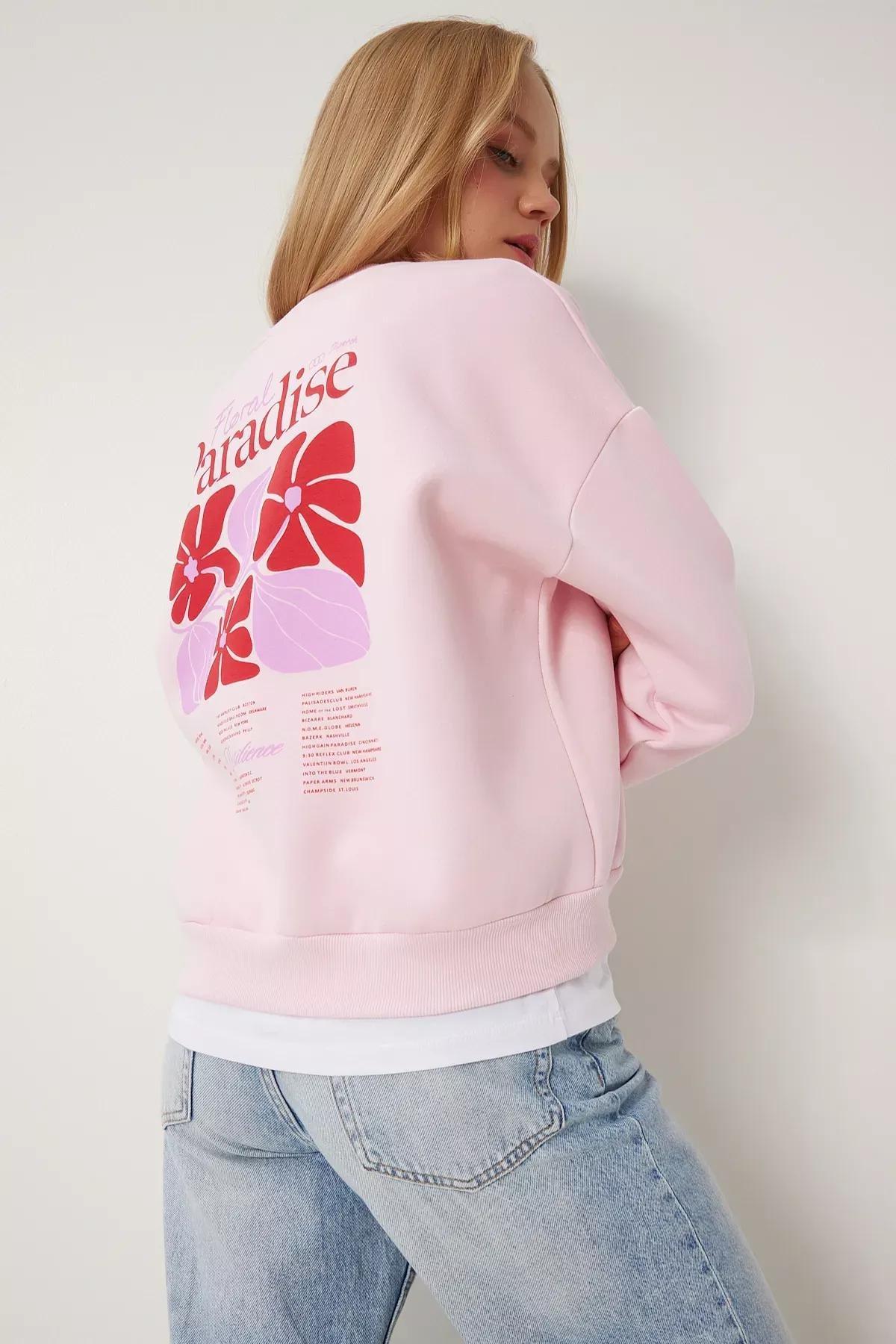 Pink Printed Raised Knitted Sweatshirt, , large image number 1