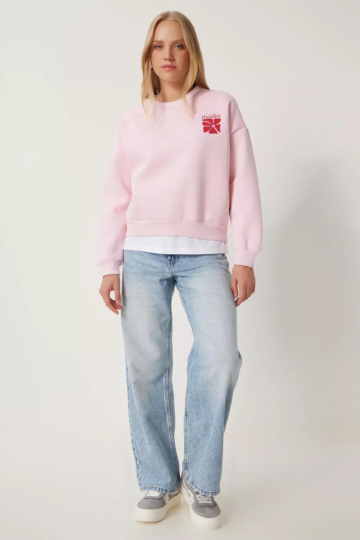 Pink Printed Raised Knitted Sweatshirt, , large image number 2