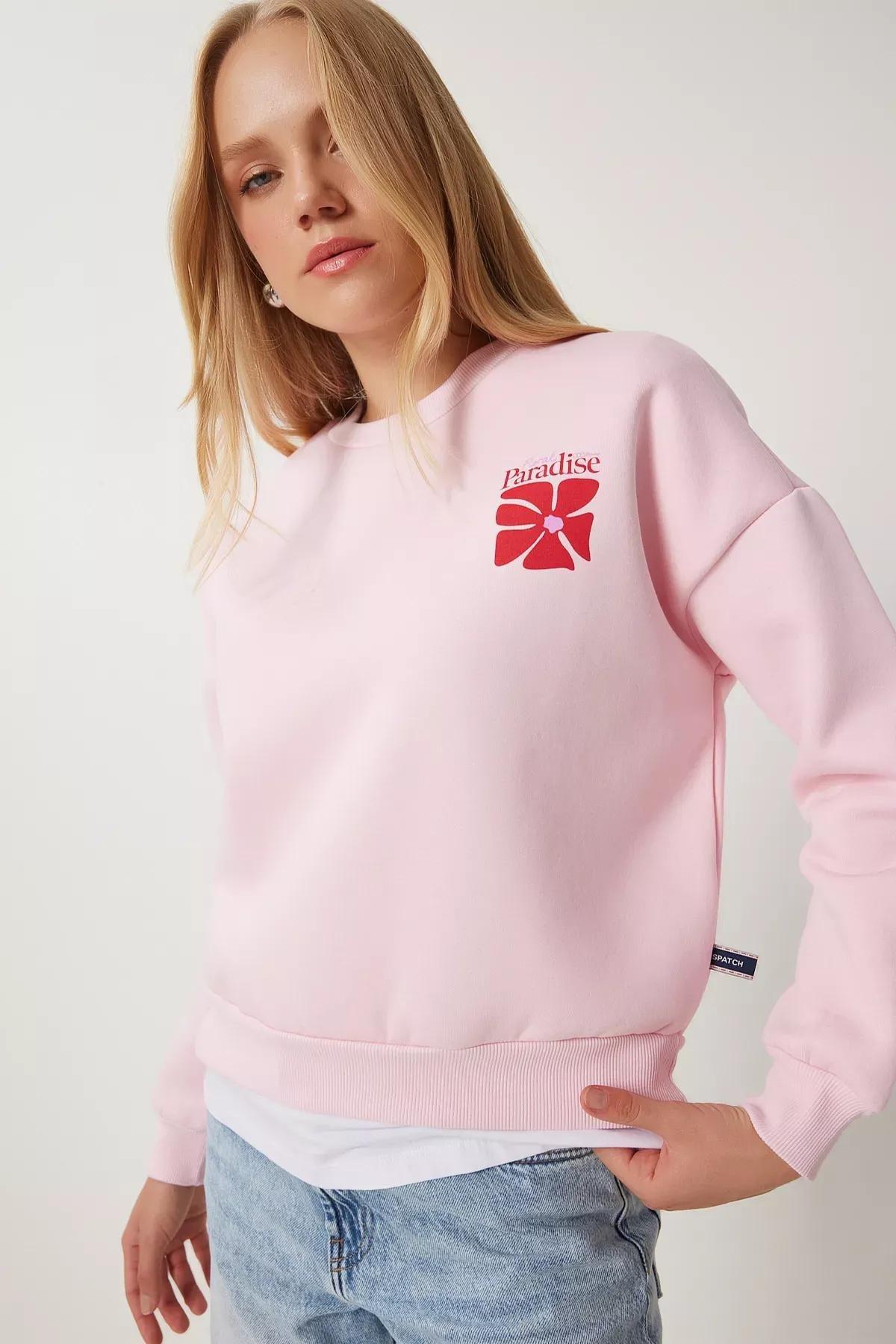 Pink Printed Raised Knitted Sweatshirt, , large image number 3