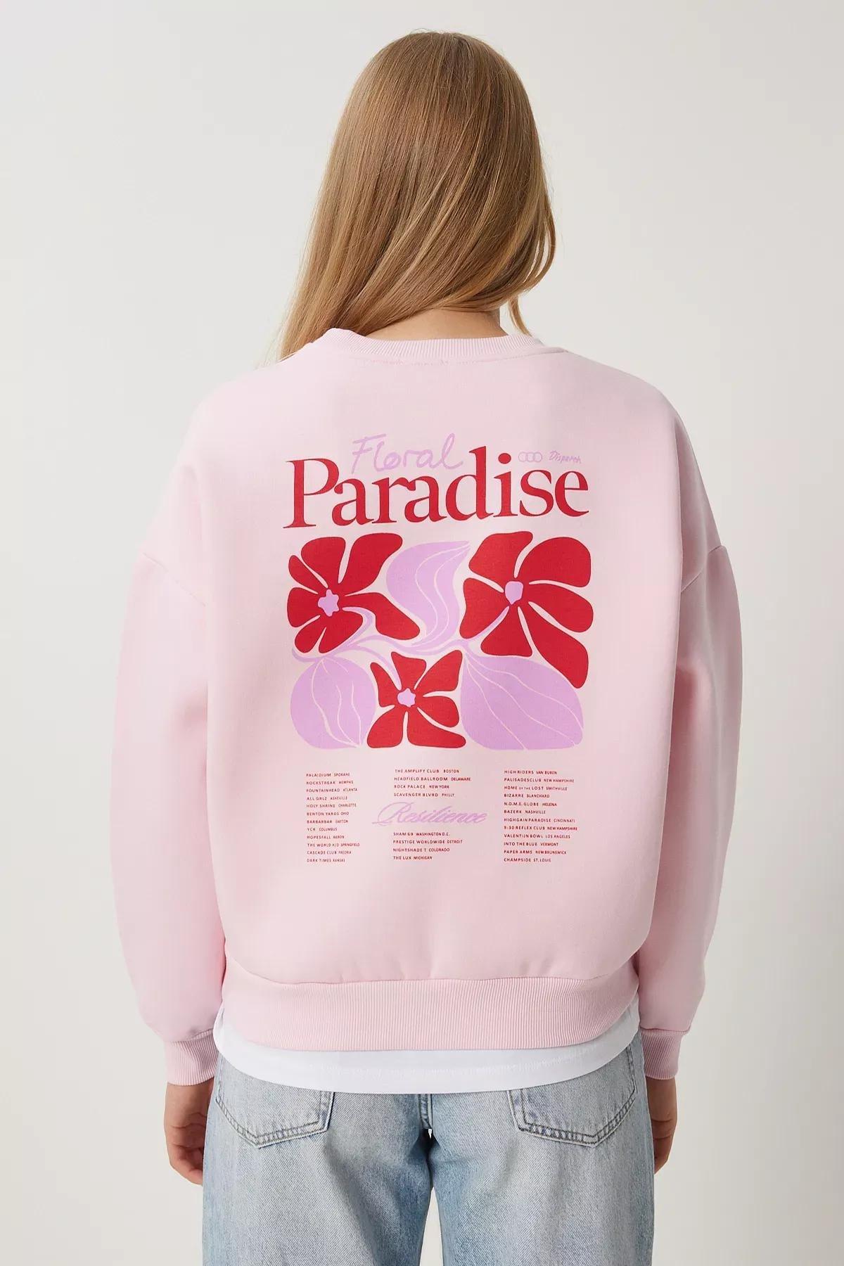 Pink Printed Raised Knitted Sweatshirt, , large image number 5