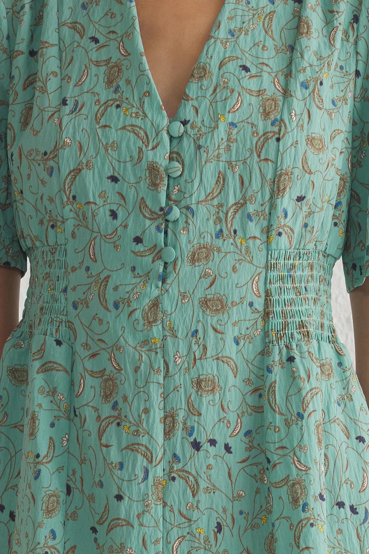 Green Floral A-Line Gipel Midi Dress, , large image number 1