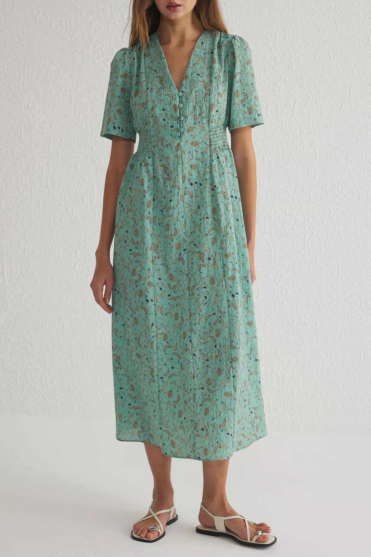 Green Floral A-Line Gipel Midi Dress, , large image number 2