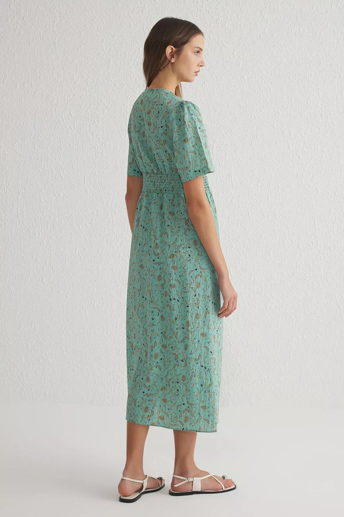 Green Floral A-Line Gipel Midi Dress, , large image number 3
