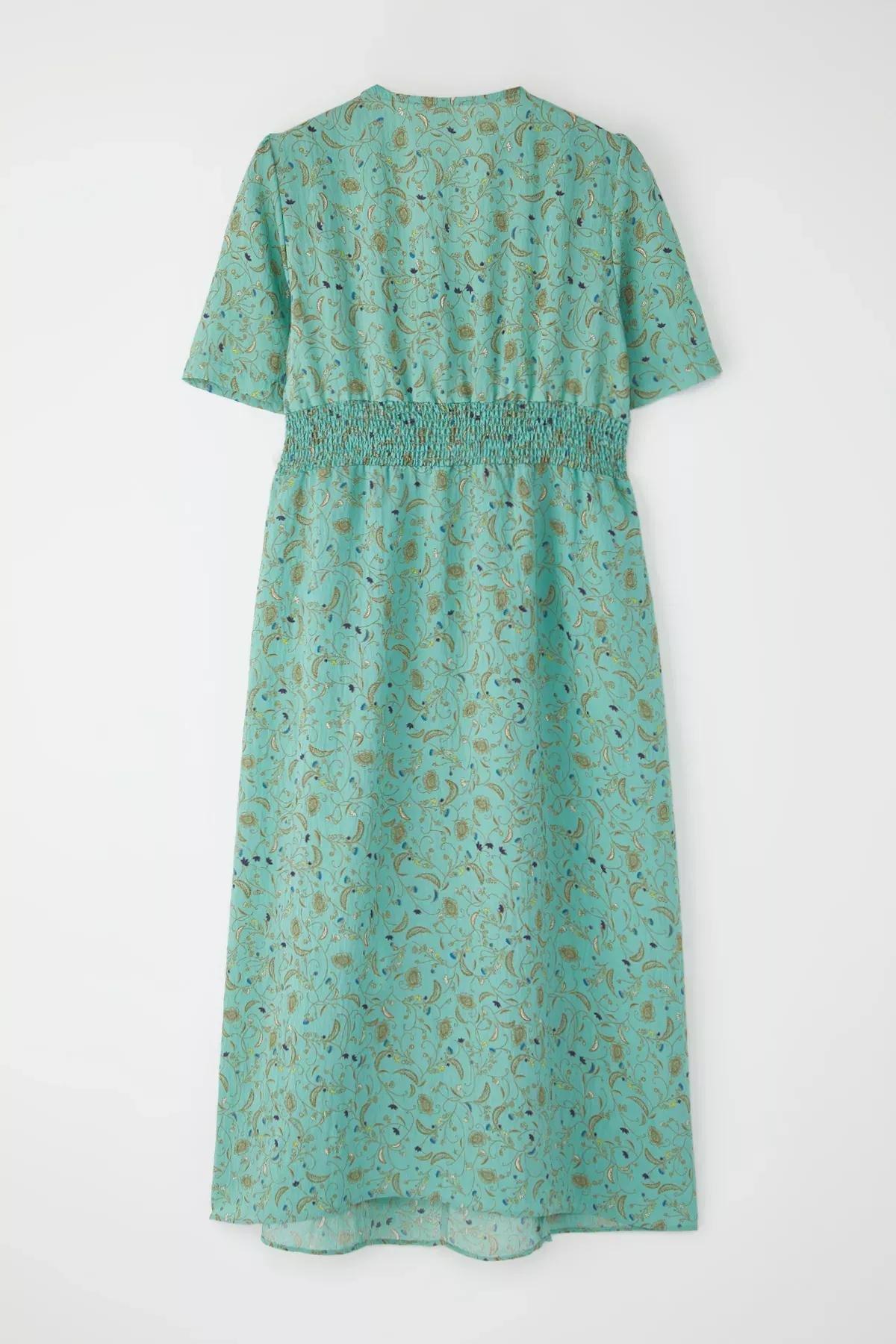 Green Floral A-Line Gipel Midi Dress, Green, large image number 4