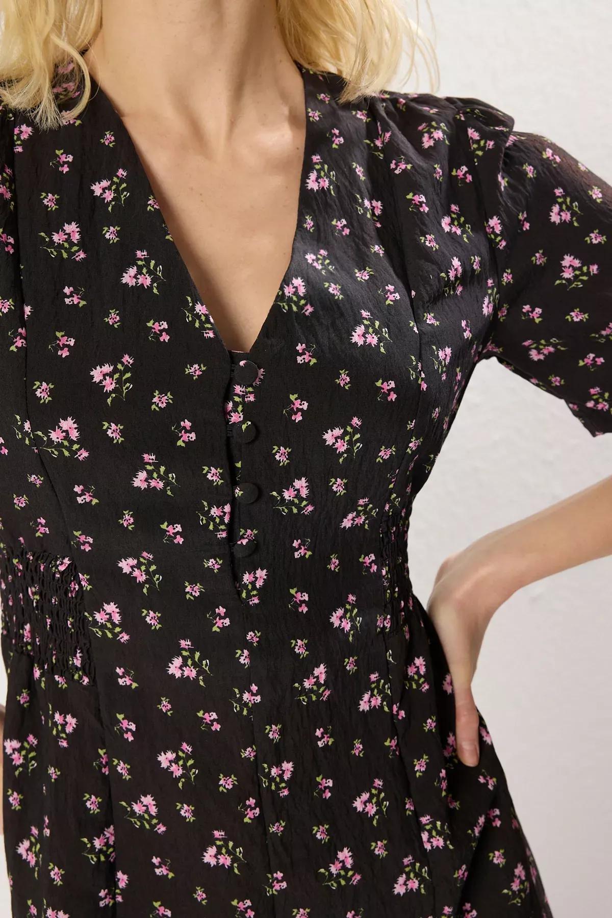 Black Floral A-Line Midi Dress, , large image number 3
