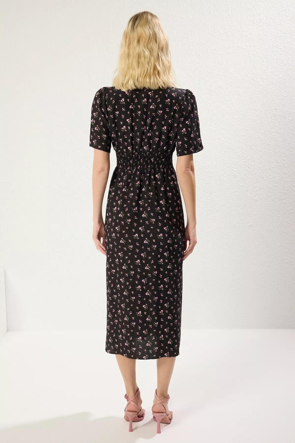 Black Floral A-Line Midi Dress, , large image number 4