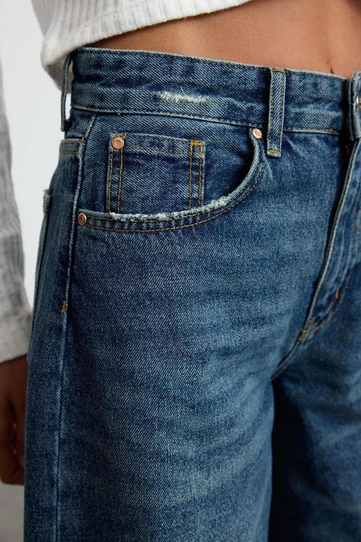 Blue Folded Leg Skater Jeans, DARK BLUE, large image number 3