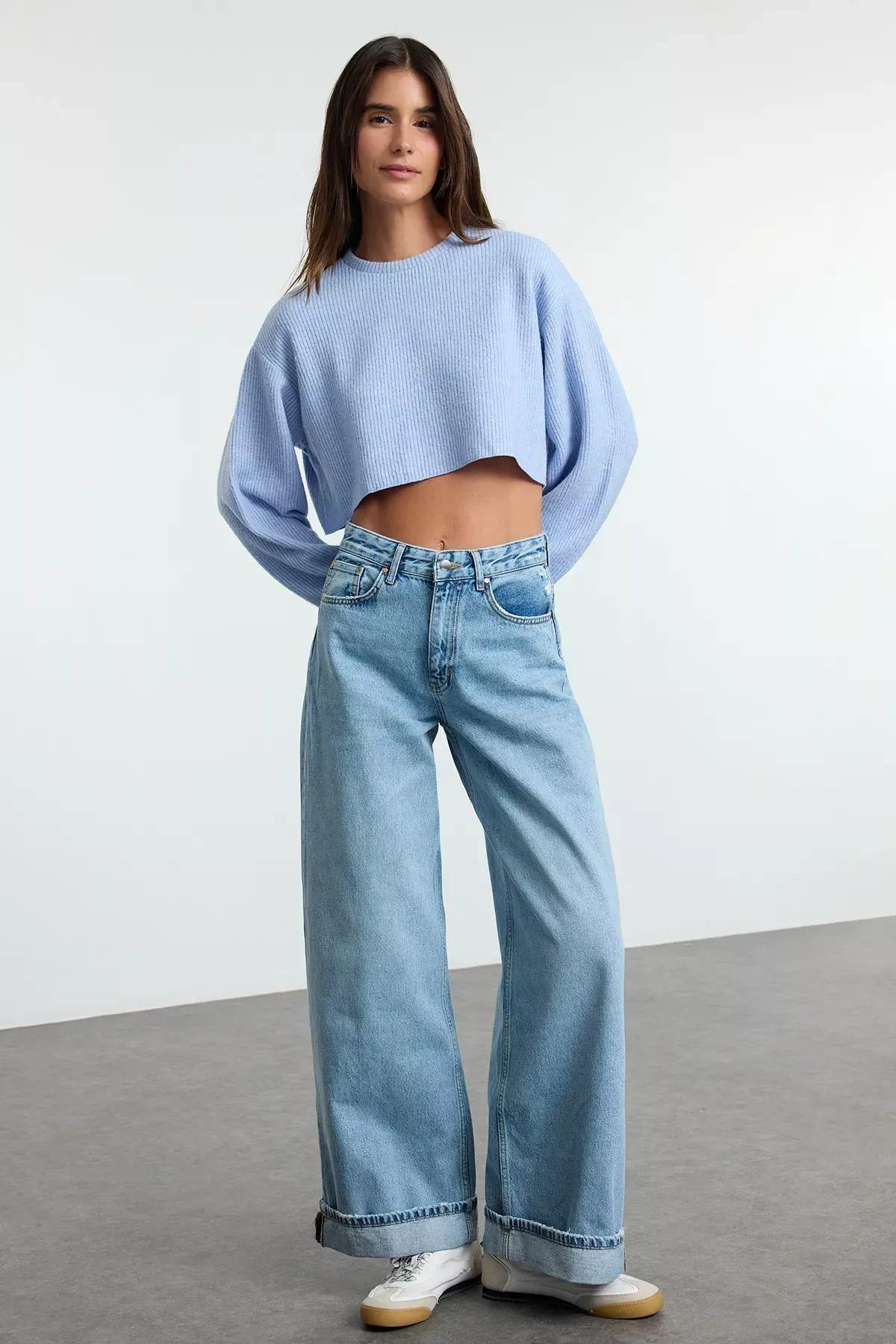 Blue Folded Skater Jeans, , large image number 0