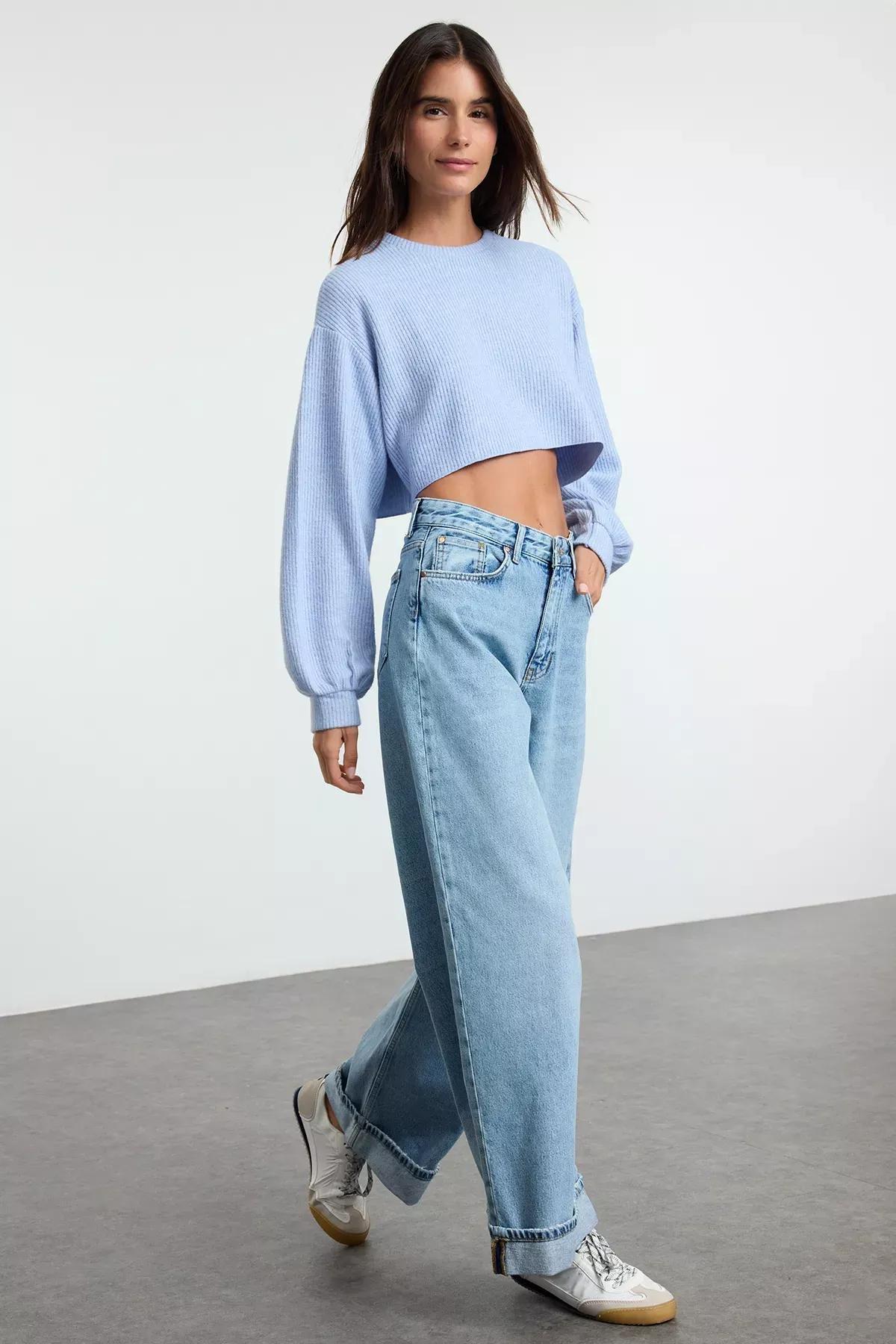 Blue Folded Skater Jeans, , large image number 1