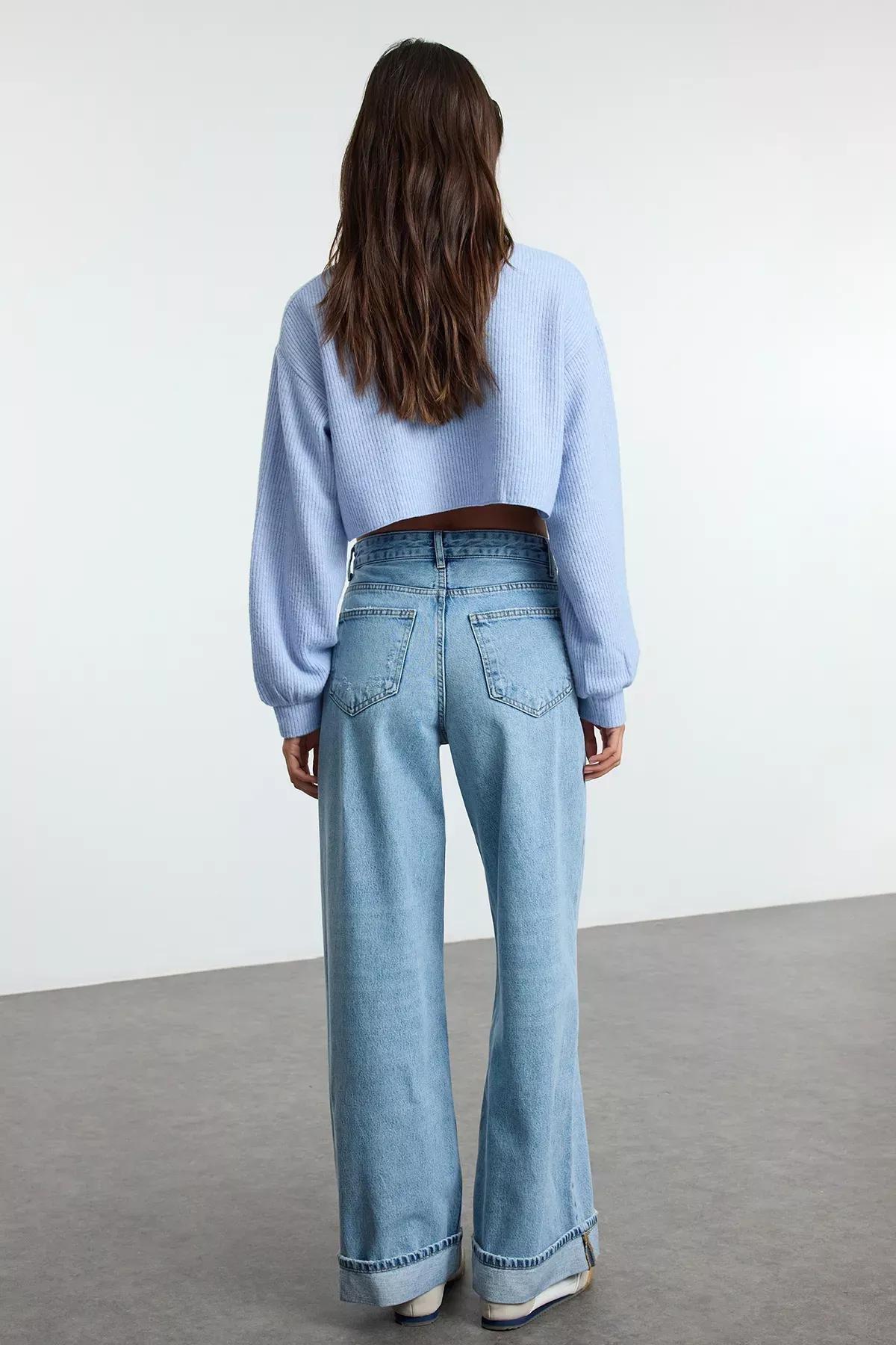Blue Folded Skater Jeans, , large image number 4