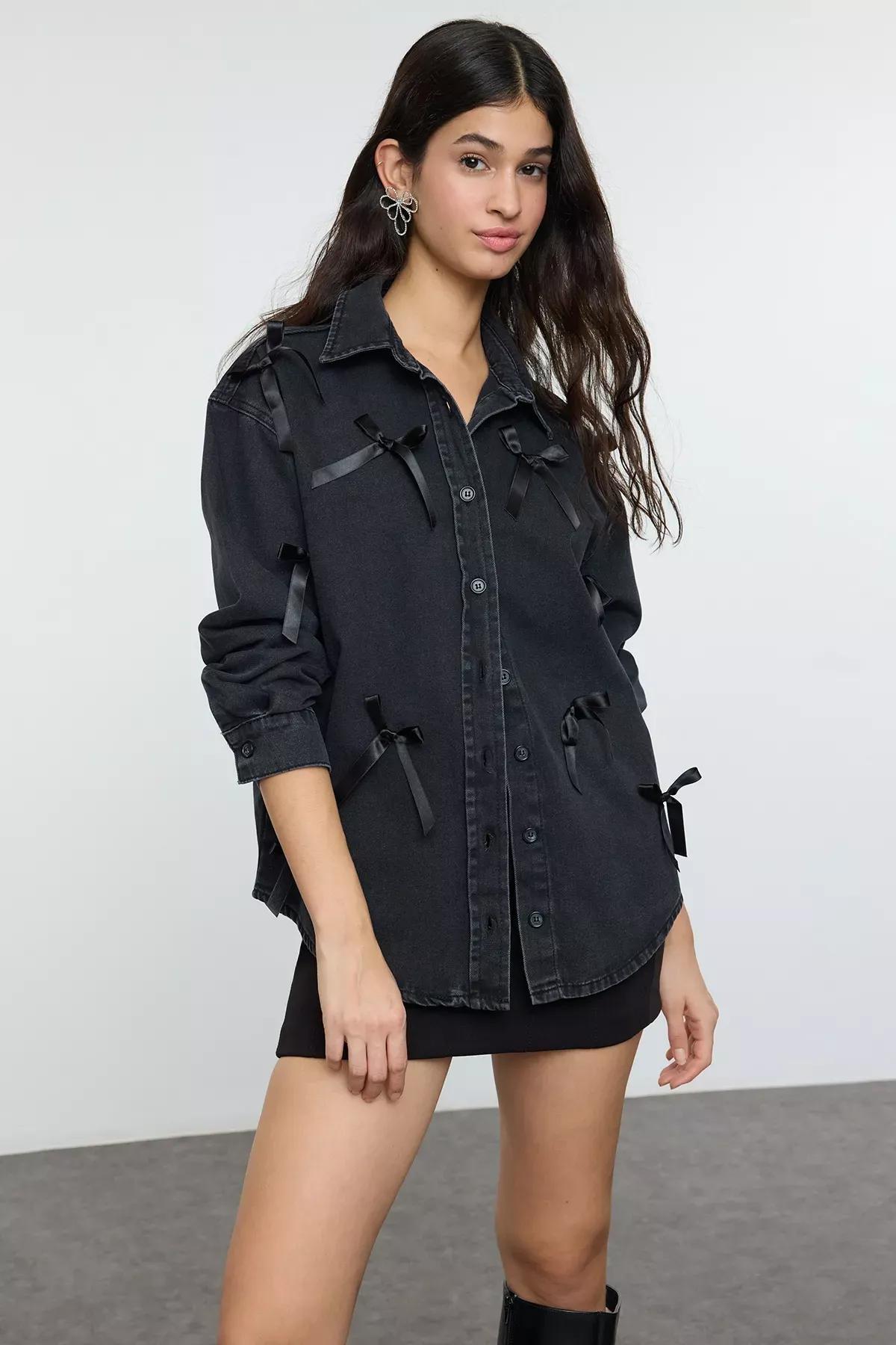 Denim Shirt Bow Detail, , large image number 0