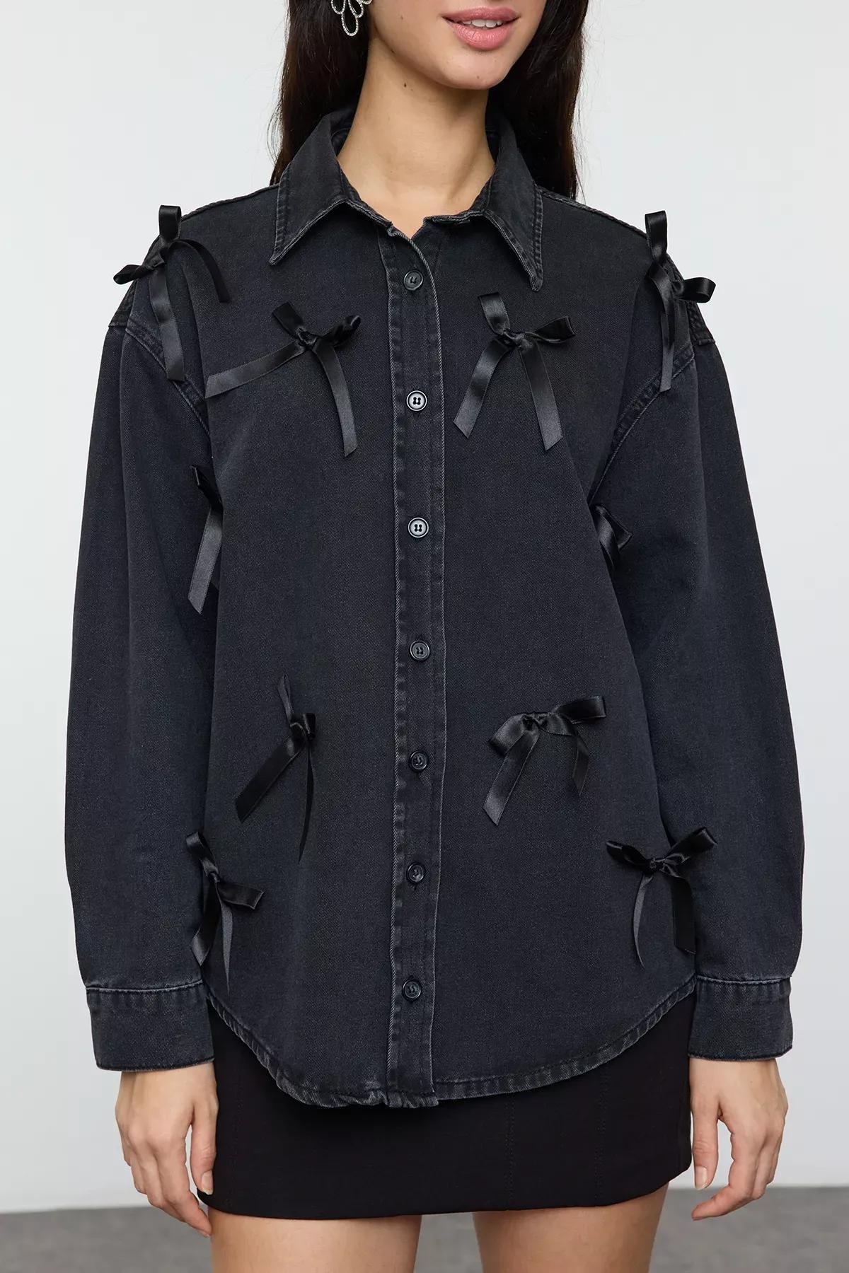 Denim Shirt Bow Detail, , large image number 2