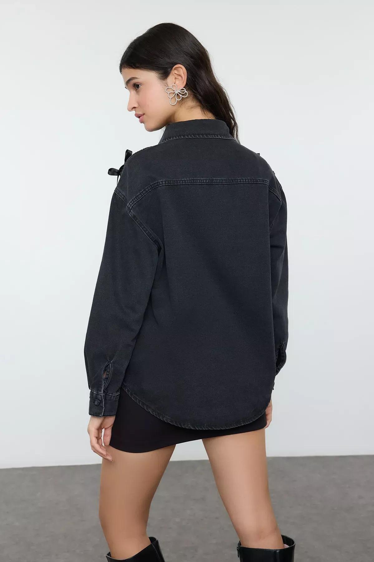 Denim Shirt Bow Detail, , large image number 4