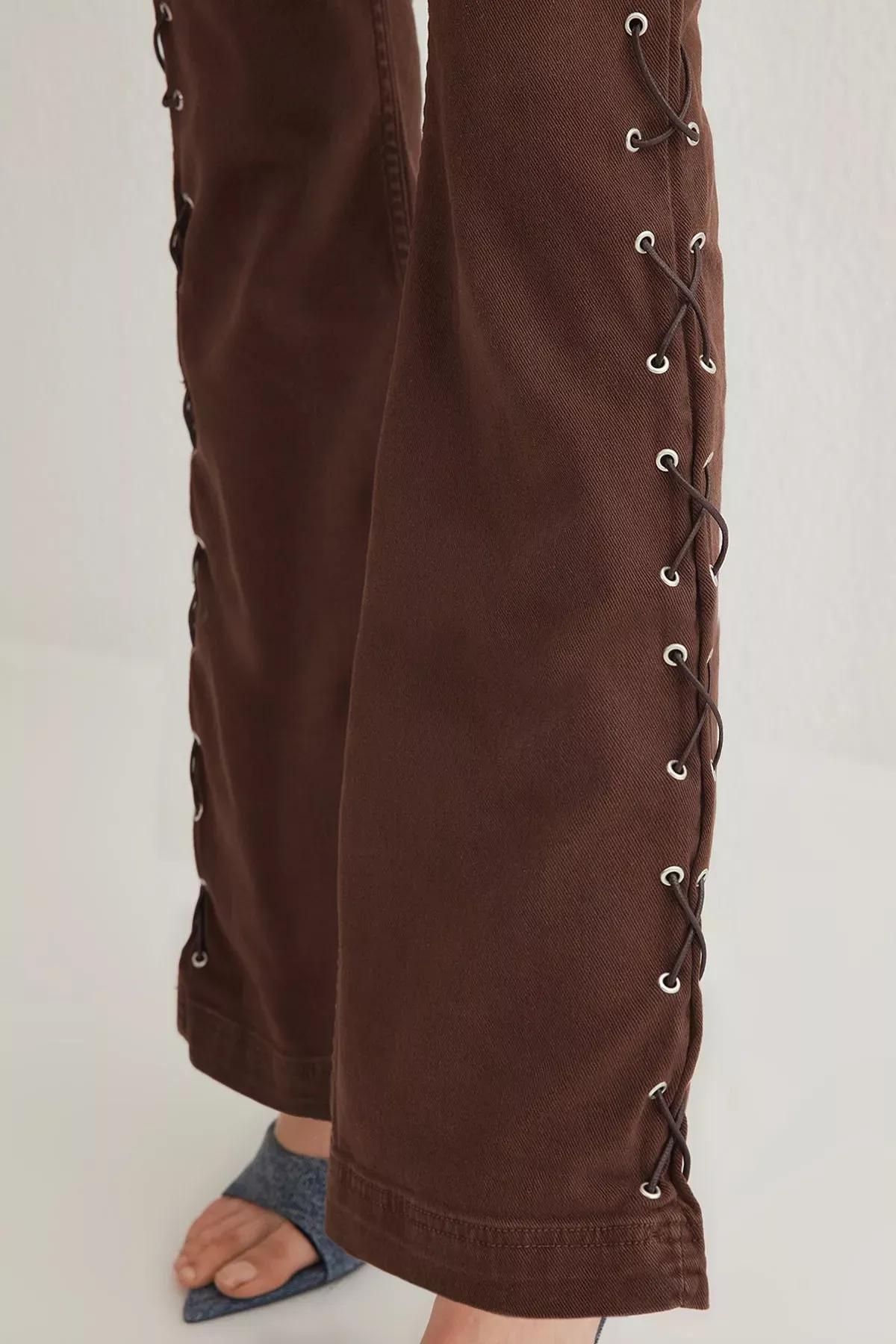 Brown Eyelet Flare Jeans, , large image number 3