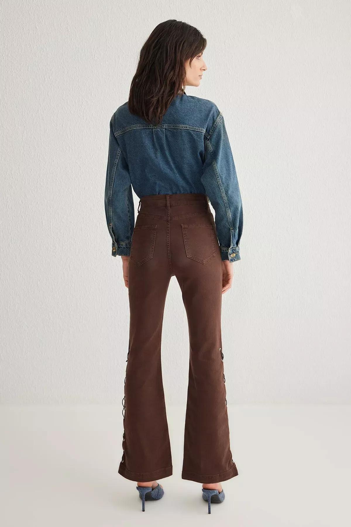 Brown Eyelet Flare Jeans, , large image number 4