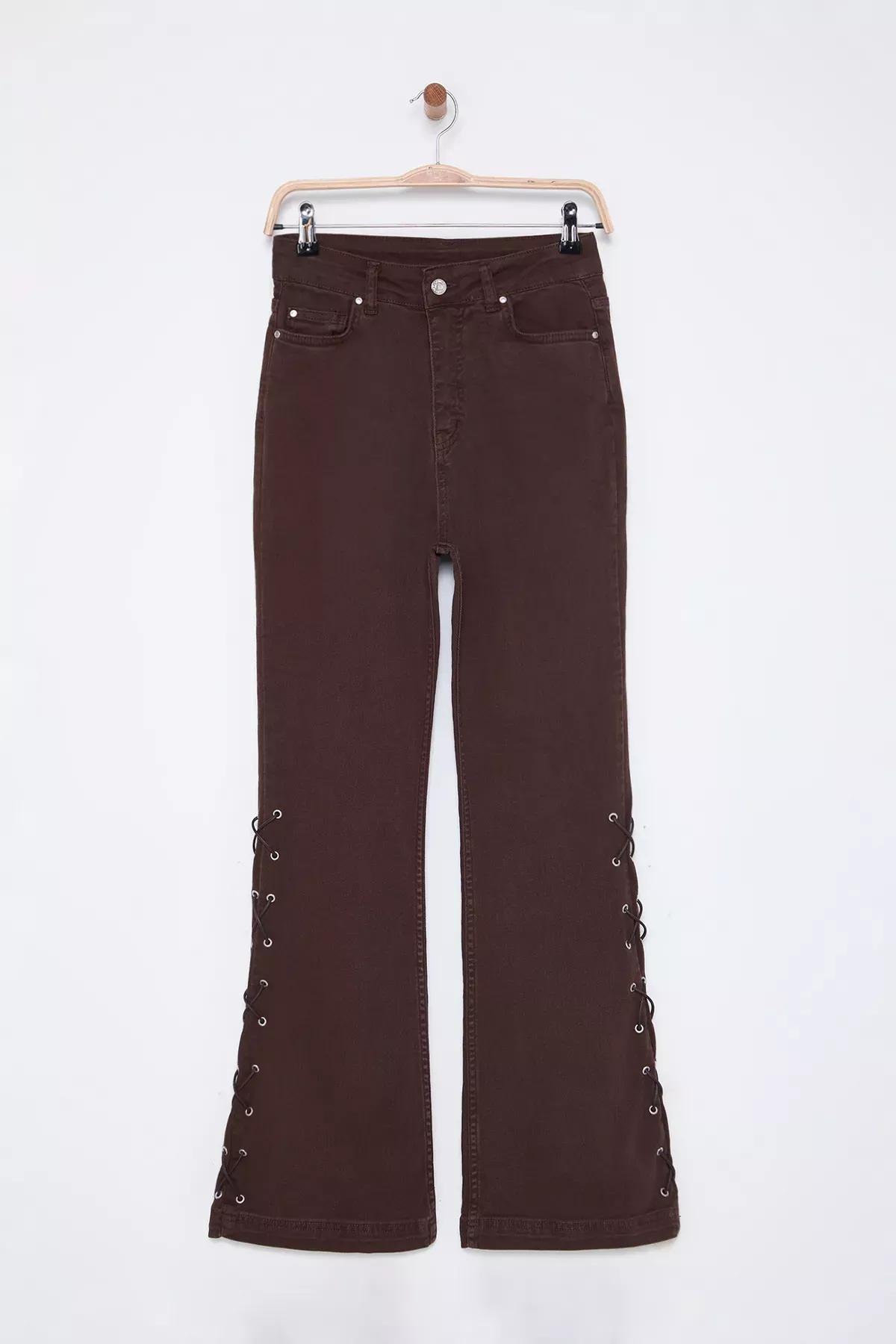 Brown Eyelet Flare Jeans, , large image number 6
