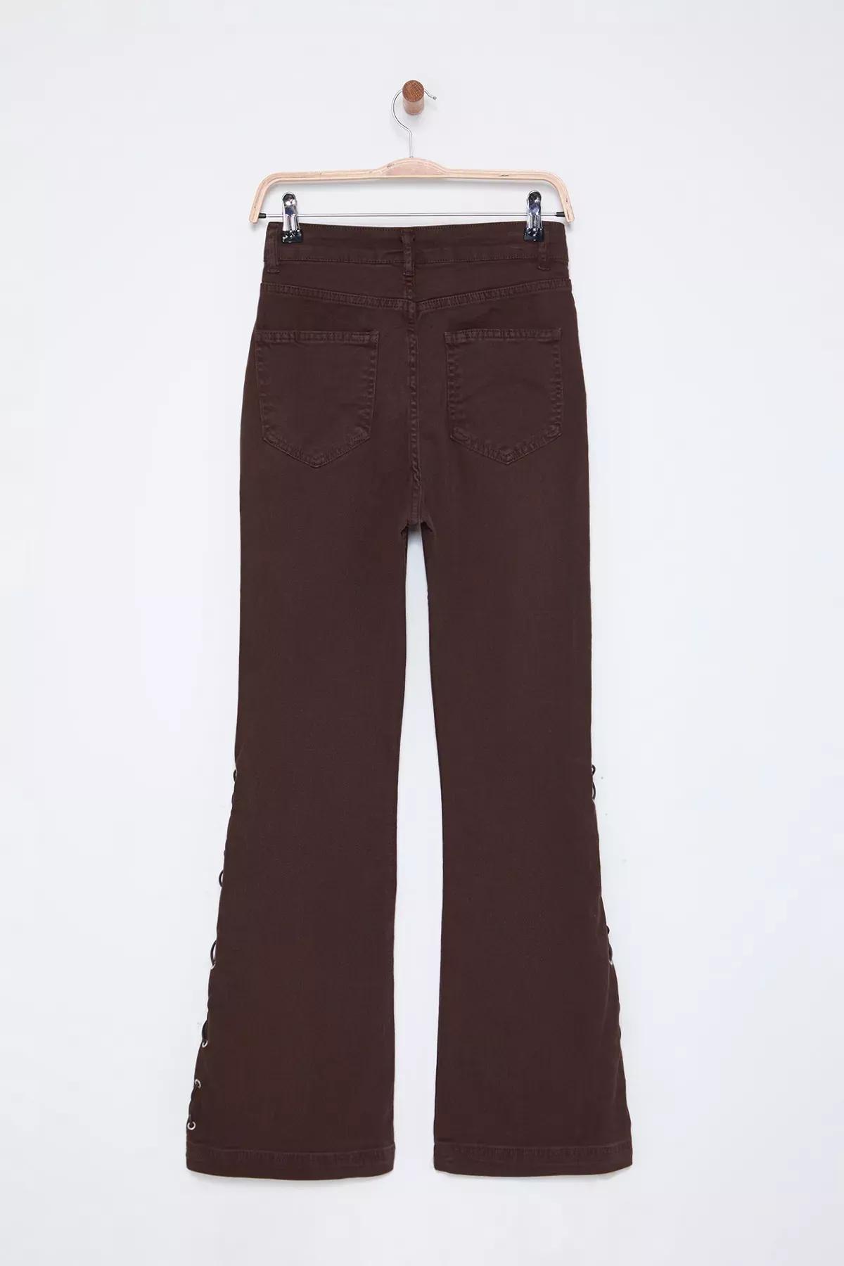 Brown Eyelet Flare Jeans, , large image number 7