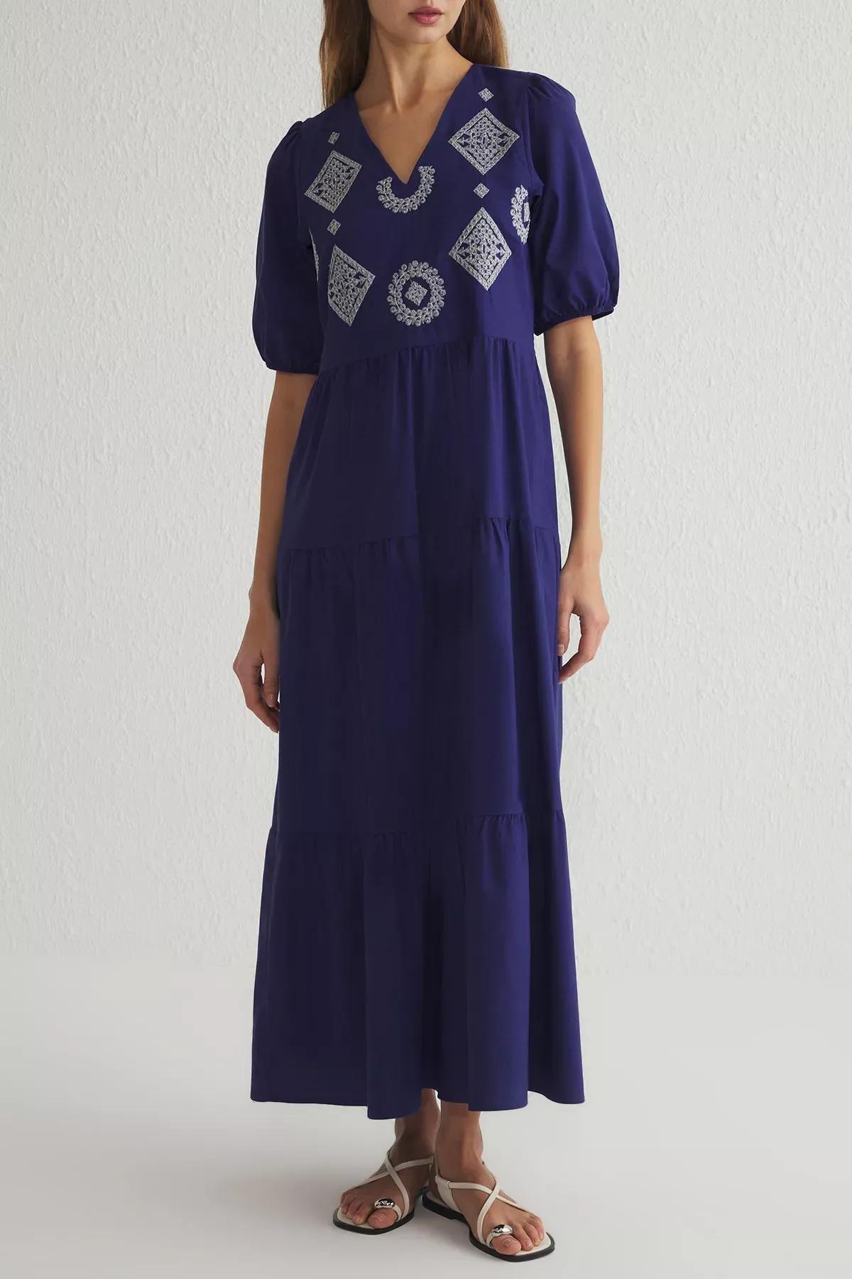 Navy Embroidered Maxi Woven Dress, , large image number 3