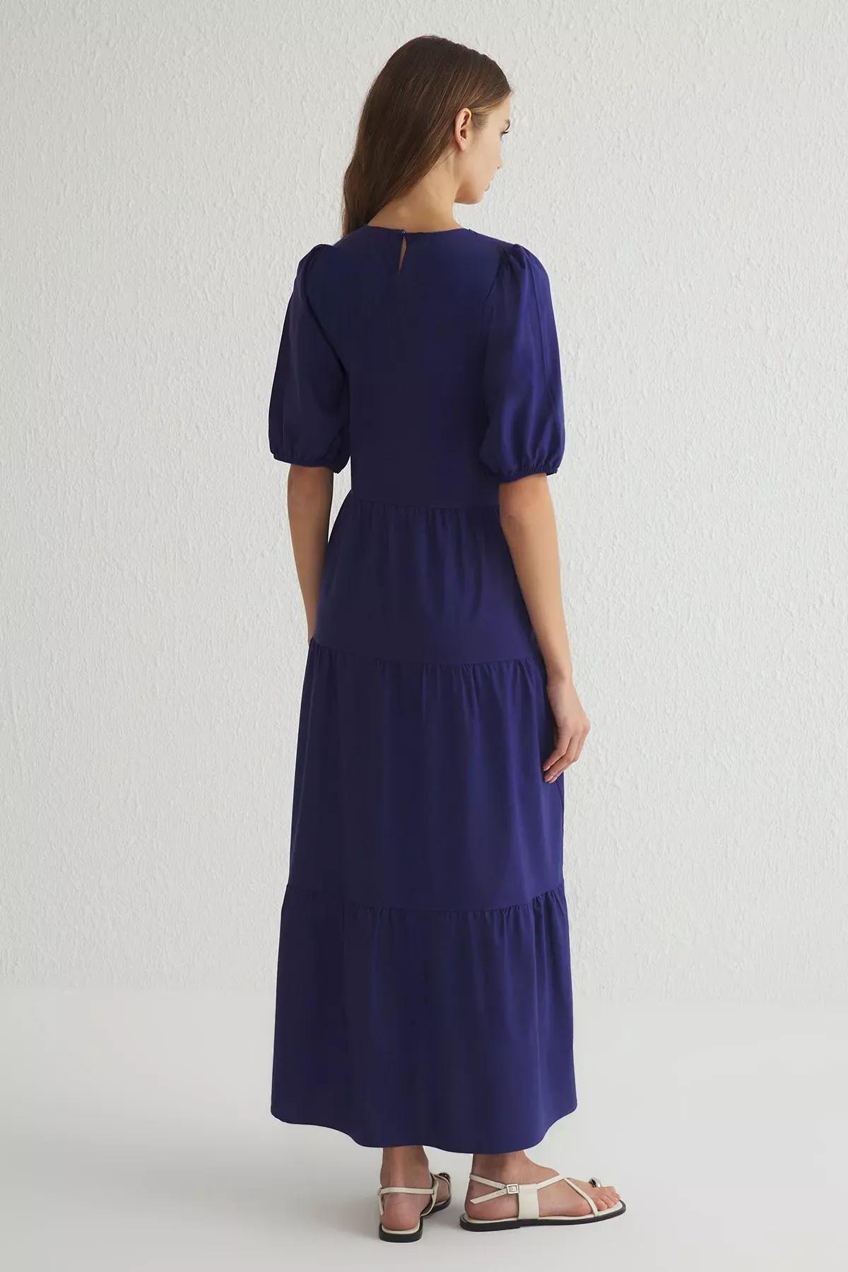 Navy Embroidered Maxi Woven Dress, , large image number 4
