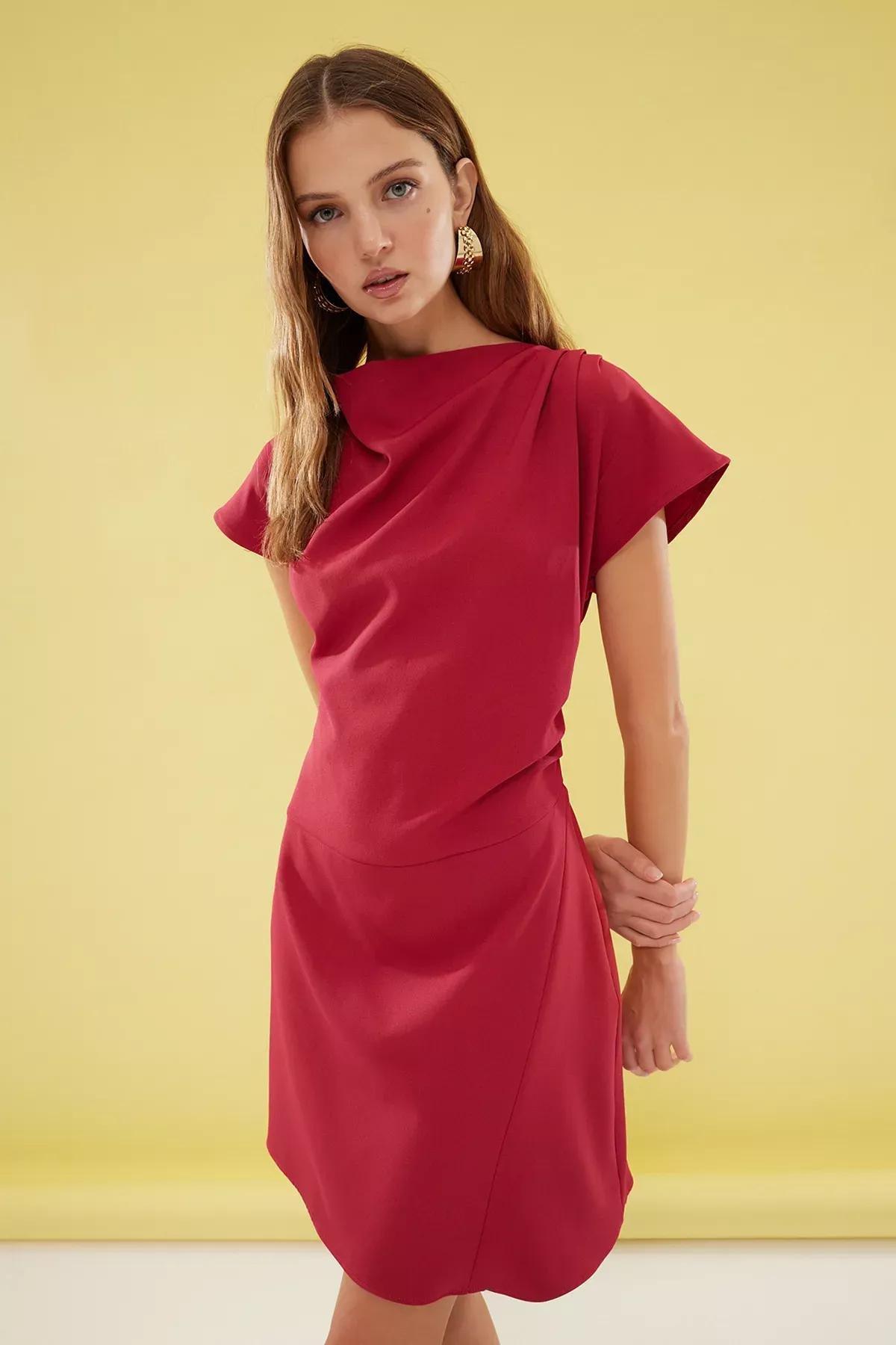 Burgundy A-Line Cowl Neck Mini Dress, , large image number 1