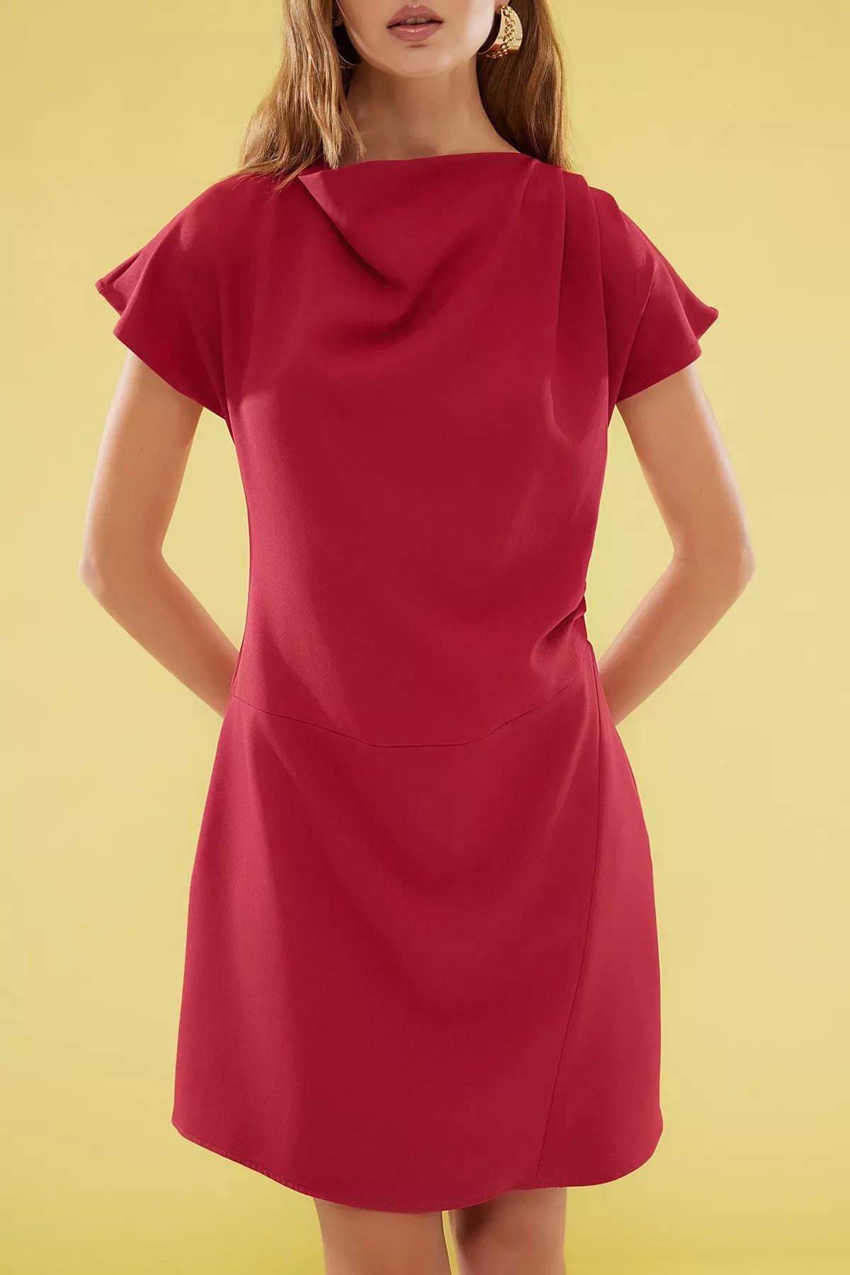 Burgundy A-Line Cowl Neck Mini Dress, , large image number 2