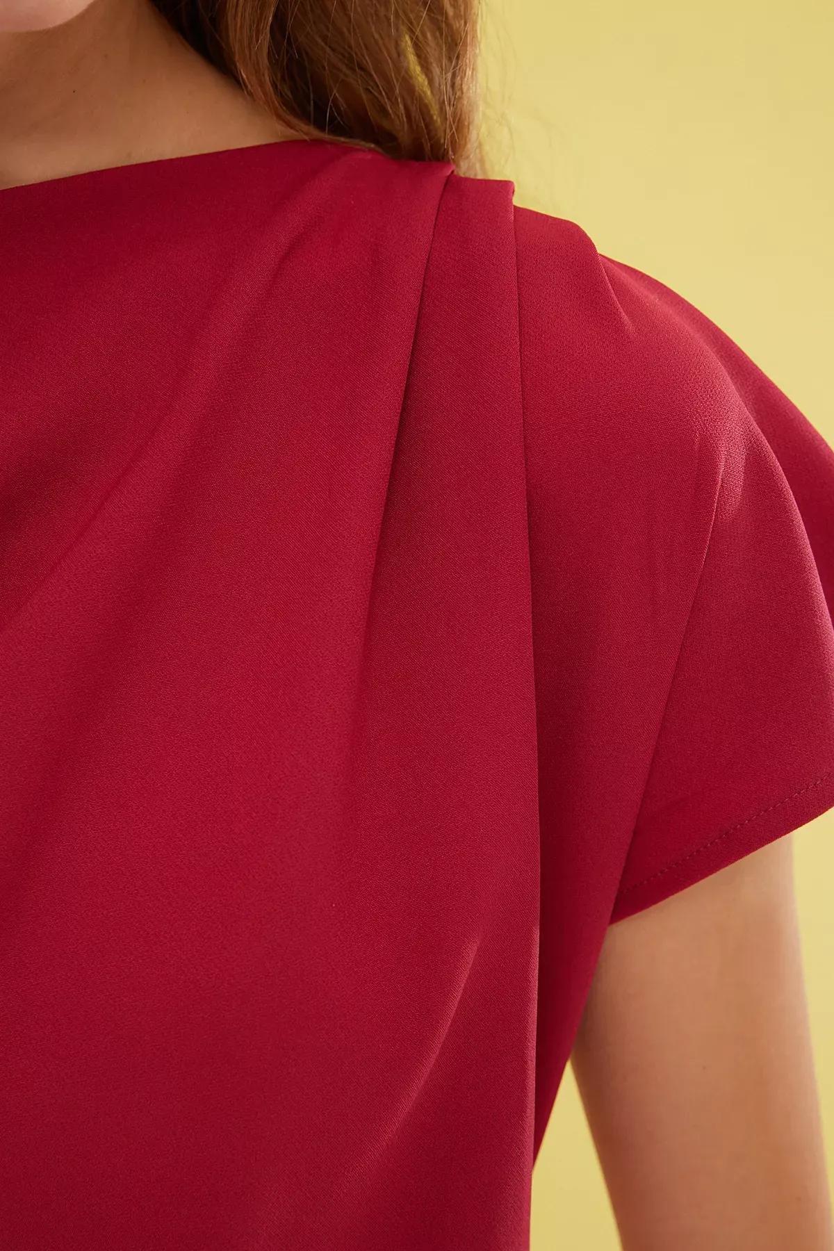 Burgundy A-Line Cowl Neck Mini Dress, , large image number 3