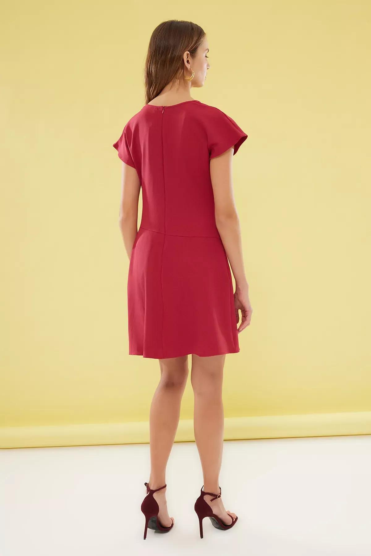 Burgundy A-Line Cowl Neck Mini Dress, , large image number 4