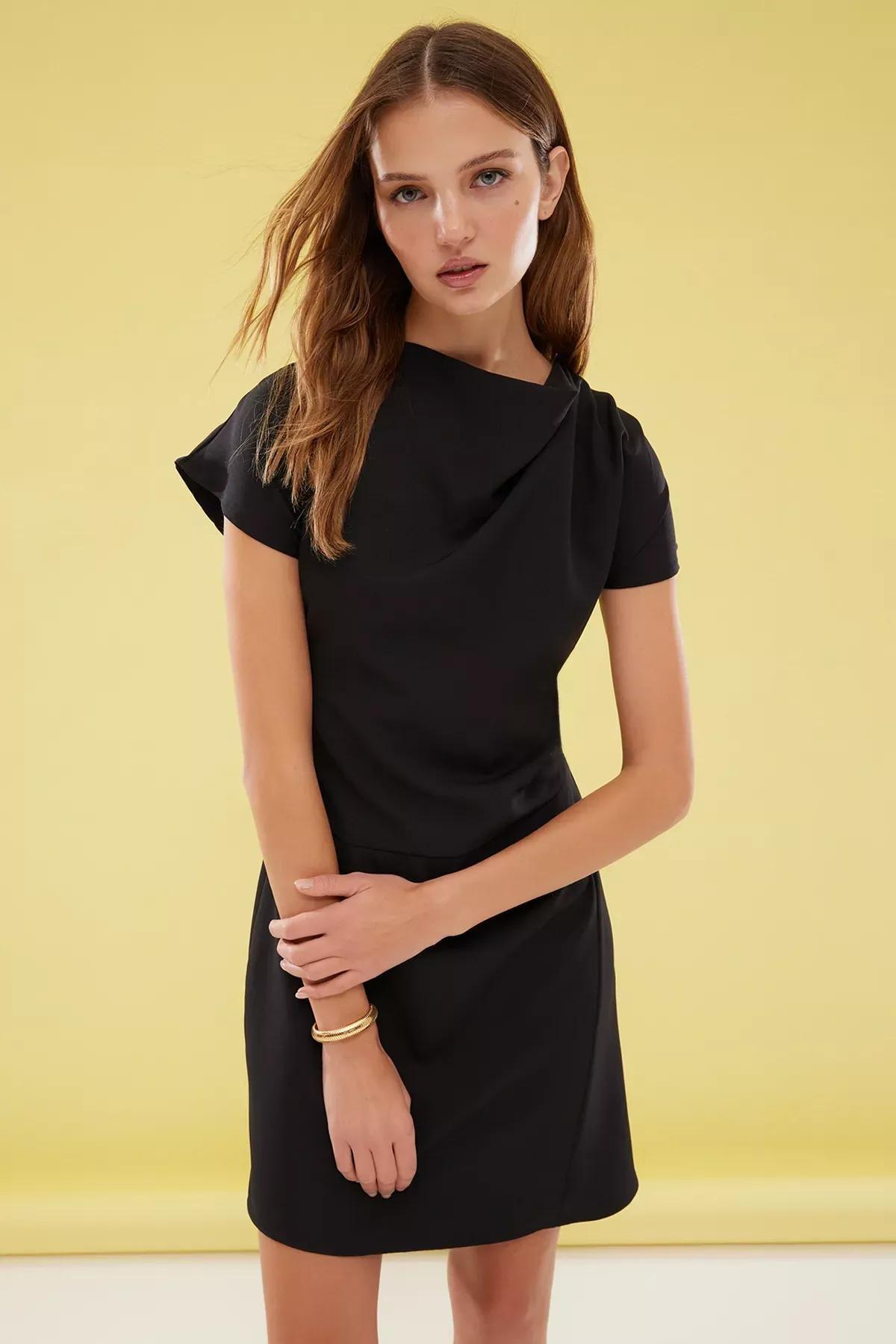 Black A-Line Cowl Neck Mini Dress, , large image number 1