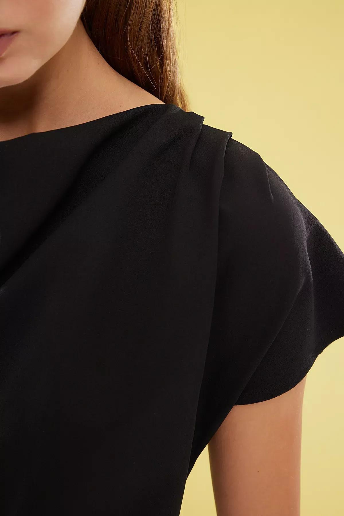 Black A-Line Cowl Neck Mini Dress, , large image number 3