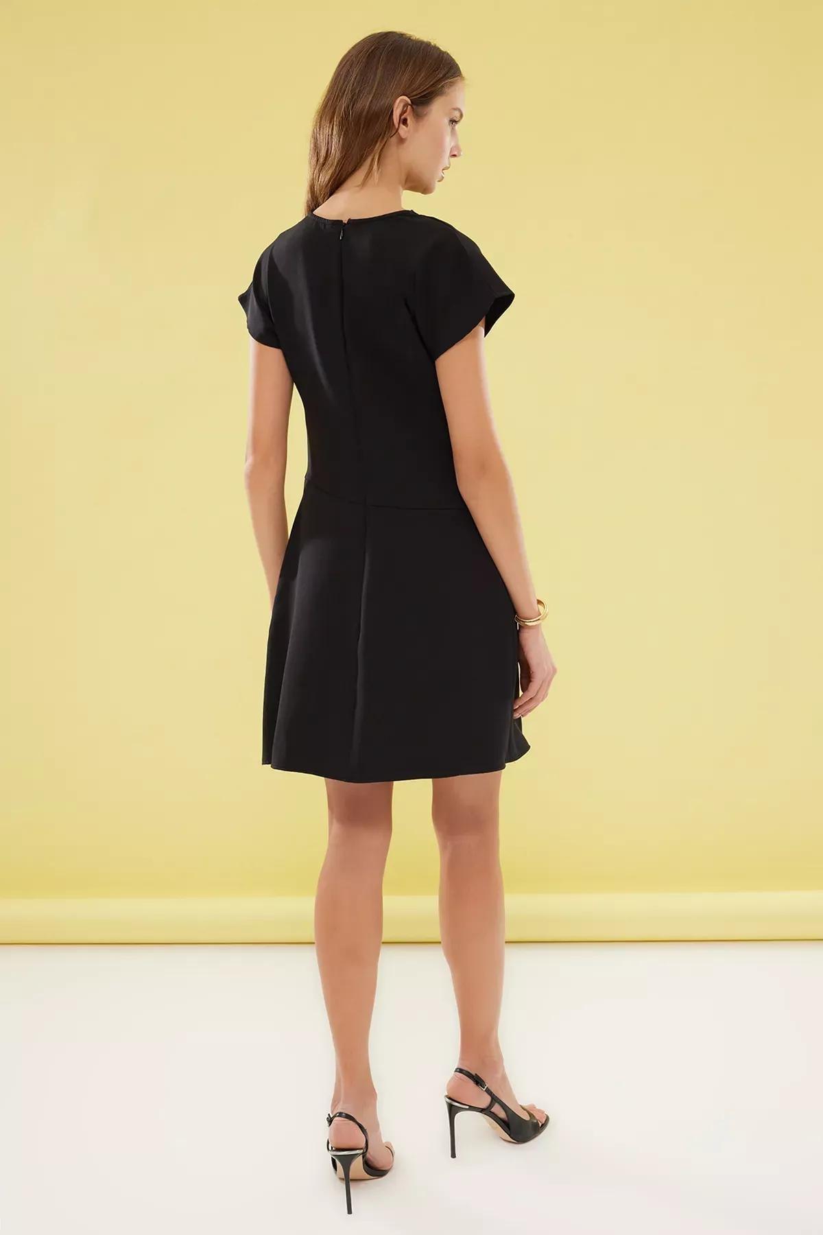Black A-Line Cowl Neck Mini Dress, , large image number 4