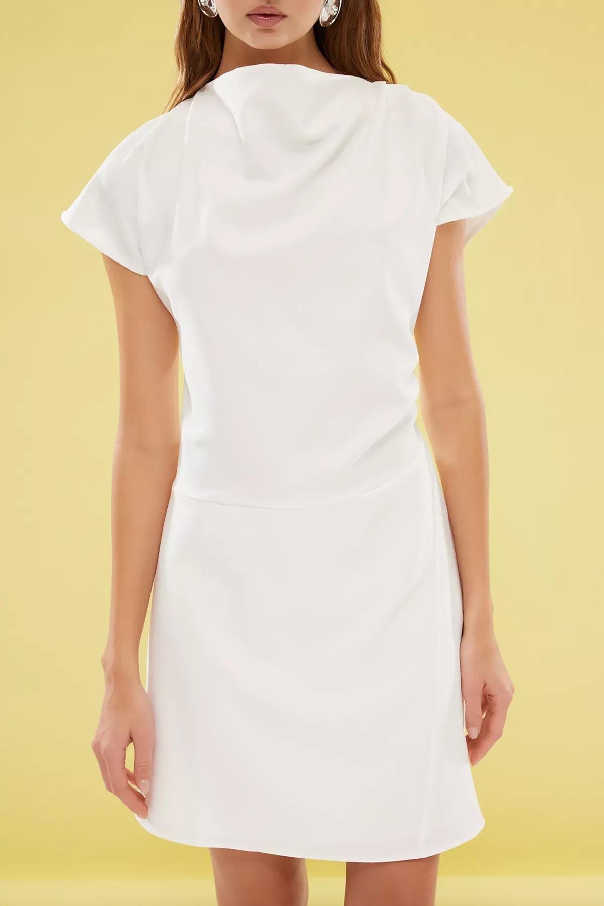 White A-Line Cowl Neck Mini Dress, , large image number 2