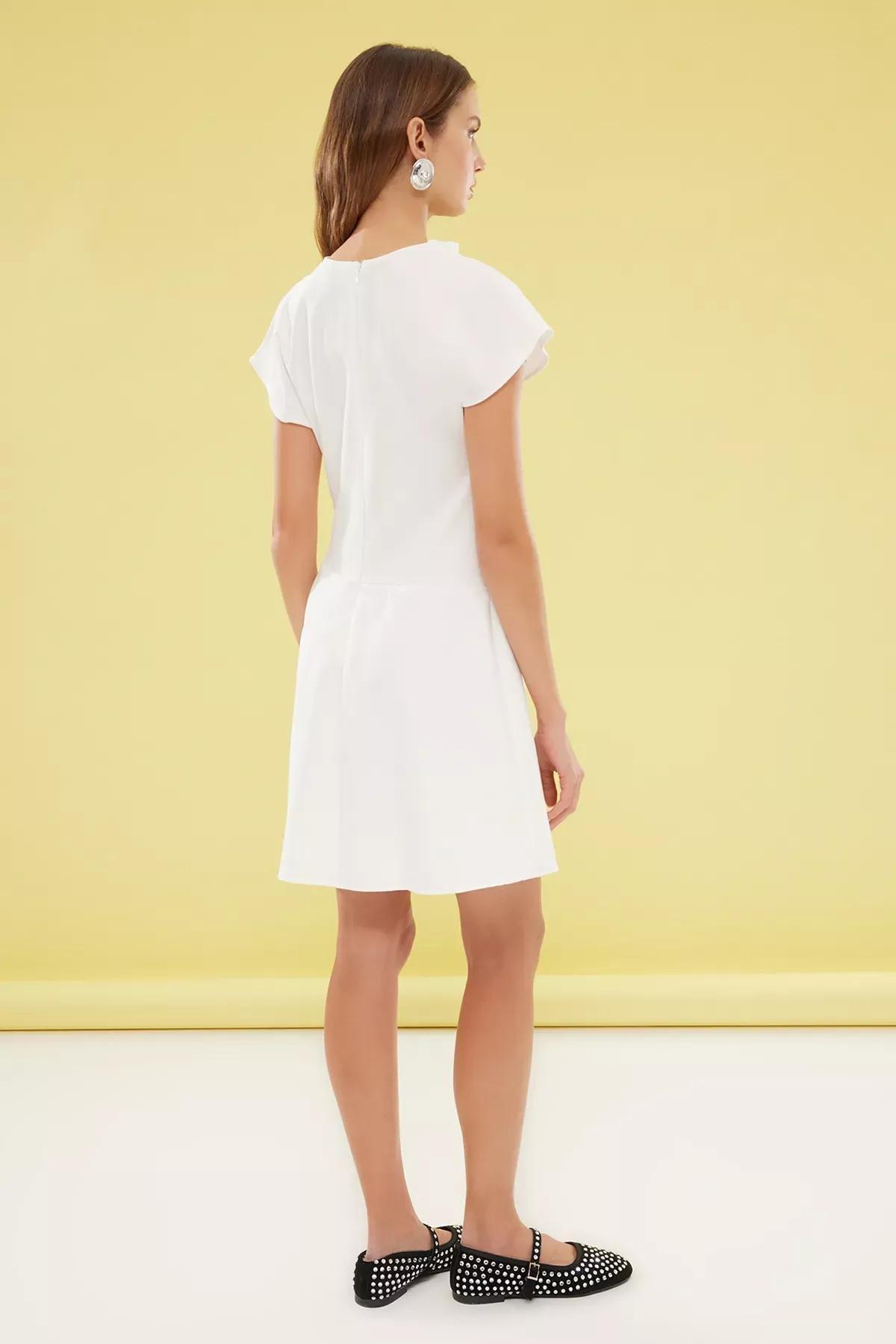 White A-Line Cowl Neck Mini Dress, , large image number 4