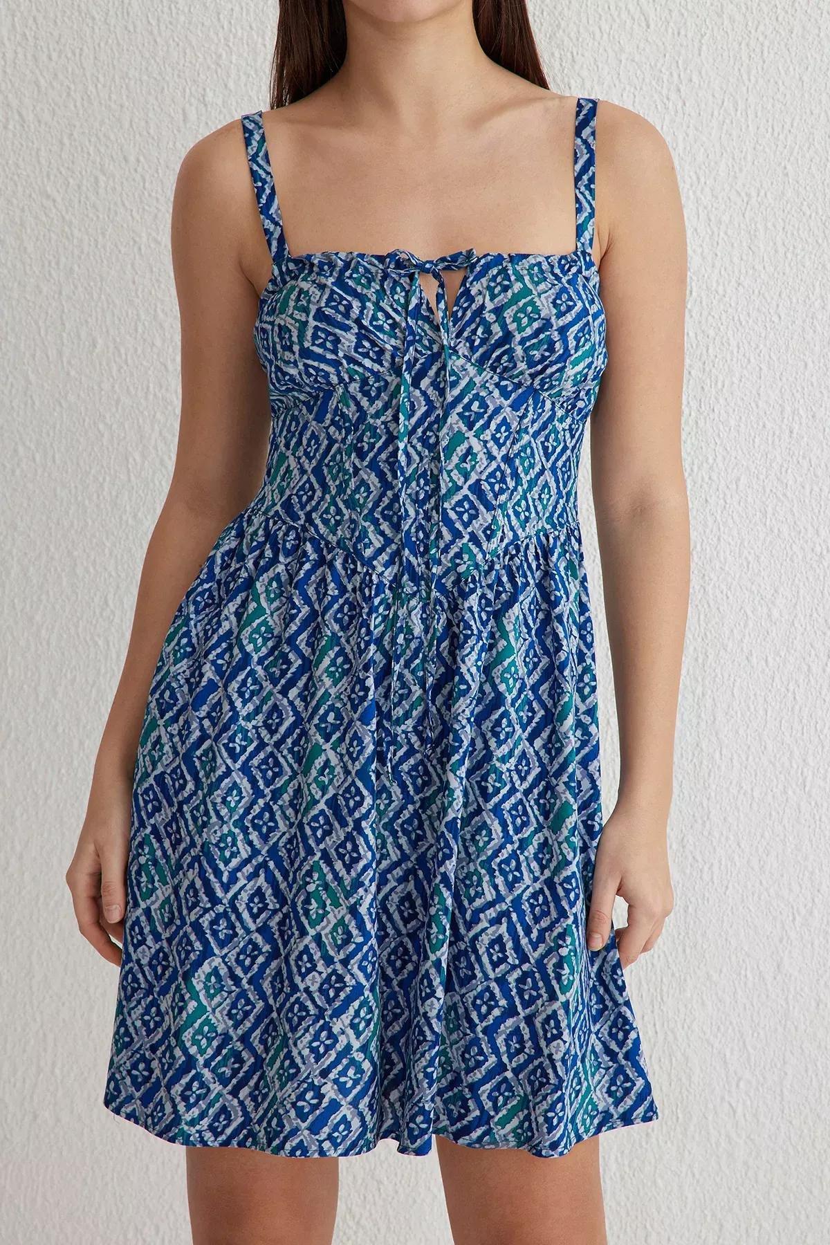 Blue Geometric Mini Dress, , large image number 2