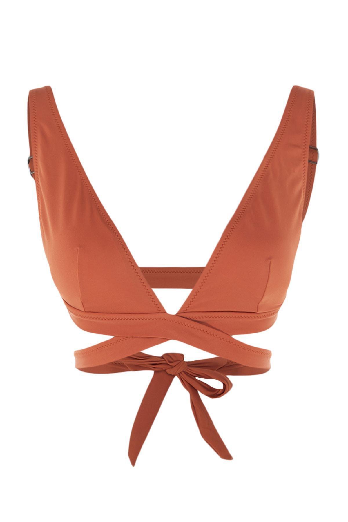 Brown Strap Details Bikini Top, , large image number 0