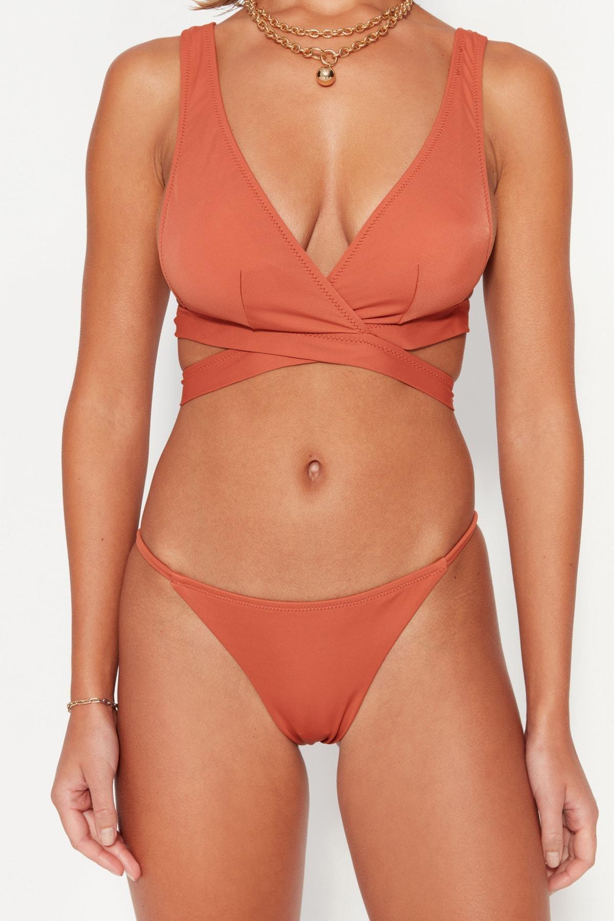 Brown Strap Details Bikini Top, , large image number 5